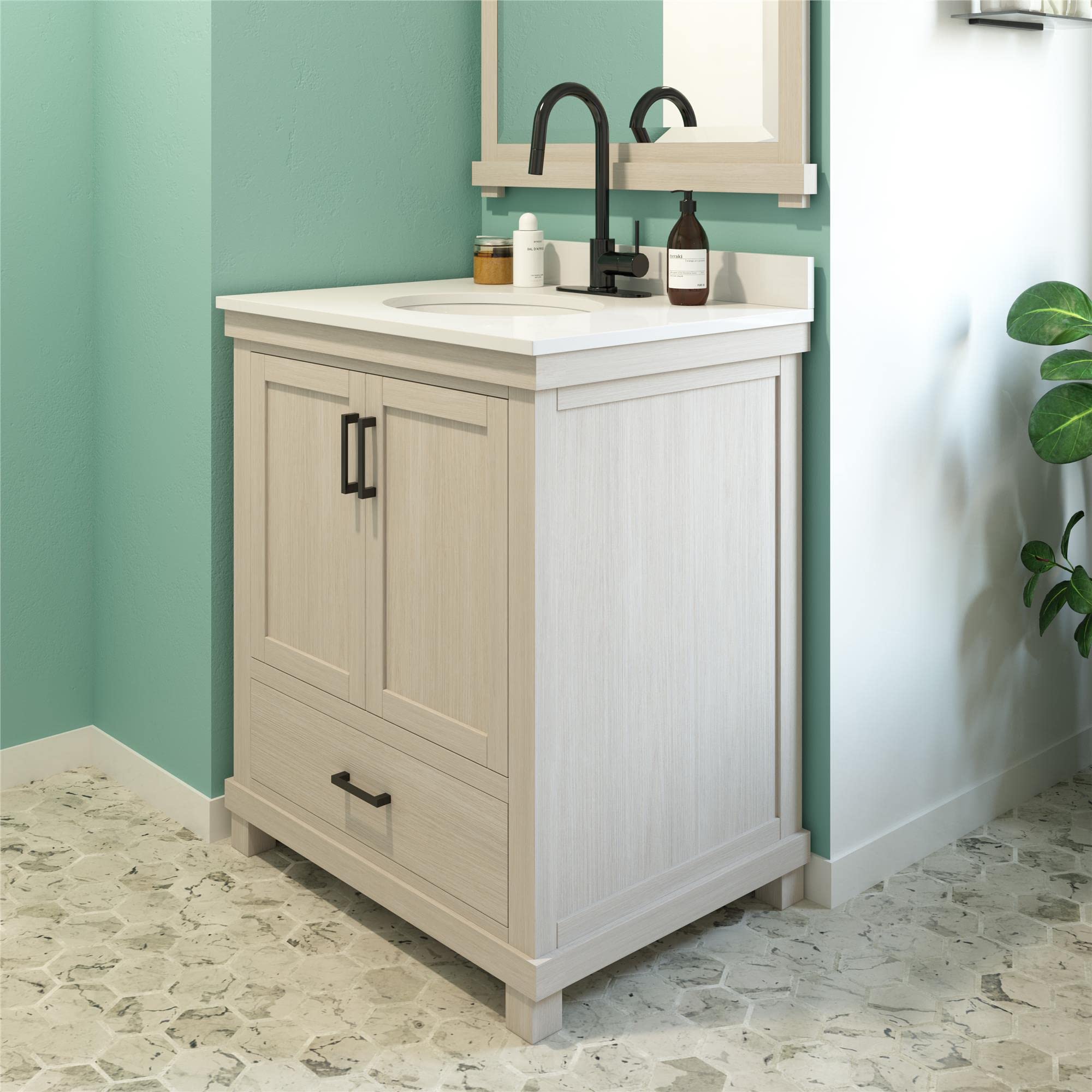 Dorel Living Sunnybrooke 30 Inch, Rustic White Bathroom Vanity, 30"