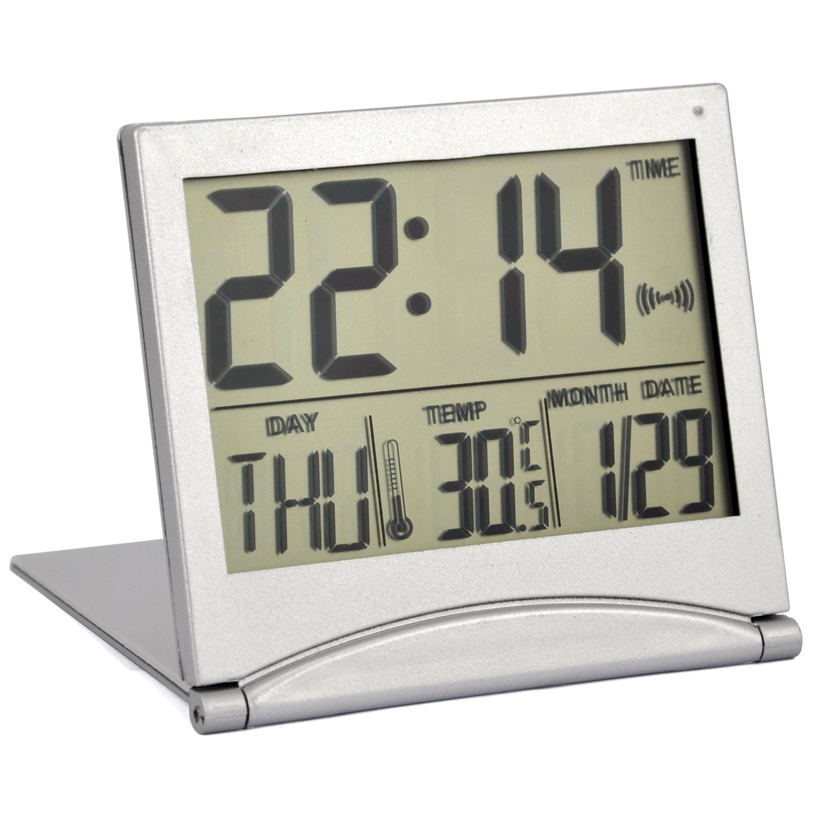 TRIXES Desk Top Clock Silver – Digital LCD Display – Alarm and Snooze Function