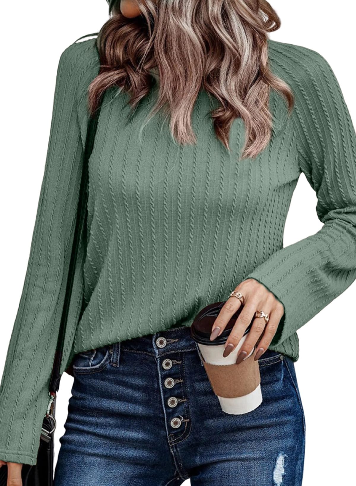 DokotooLong Sleeve Lightweight Tops 2024 Fall Fashion Trendy T-Shirts Crewneck Casual Knit Basic Tee