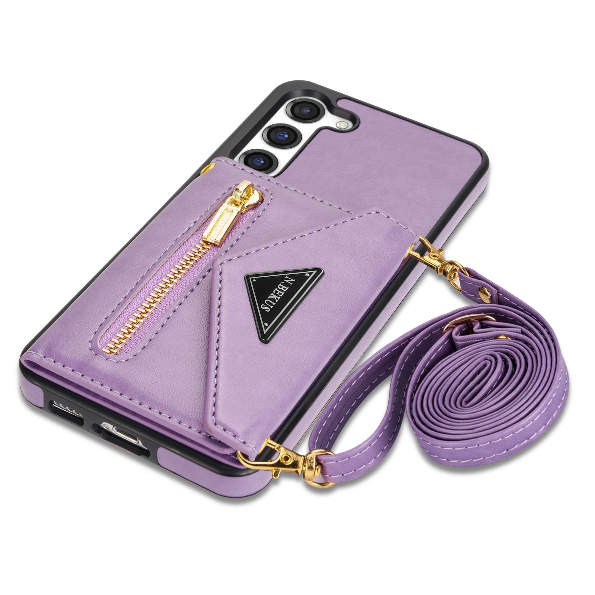 SZHAIYU Flip Leather Wallet Cover for Samsung Galaxy S23 5G Crossbody Case with Credit Card Holder Strap Lanyard 6.1'', Women Girl Purse Kickstand (Purple,S23)