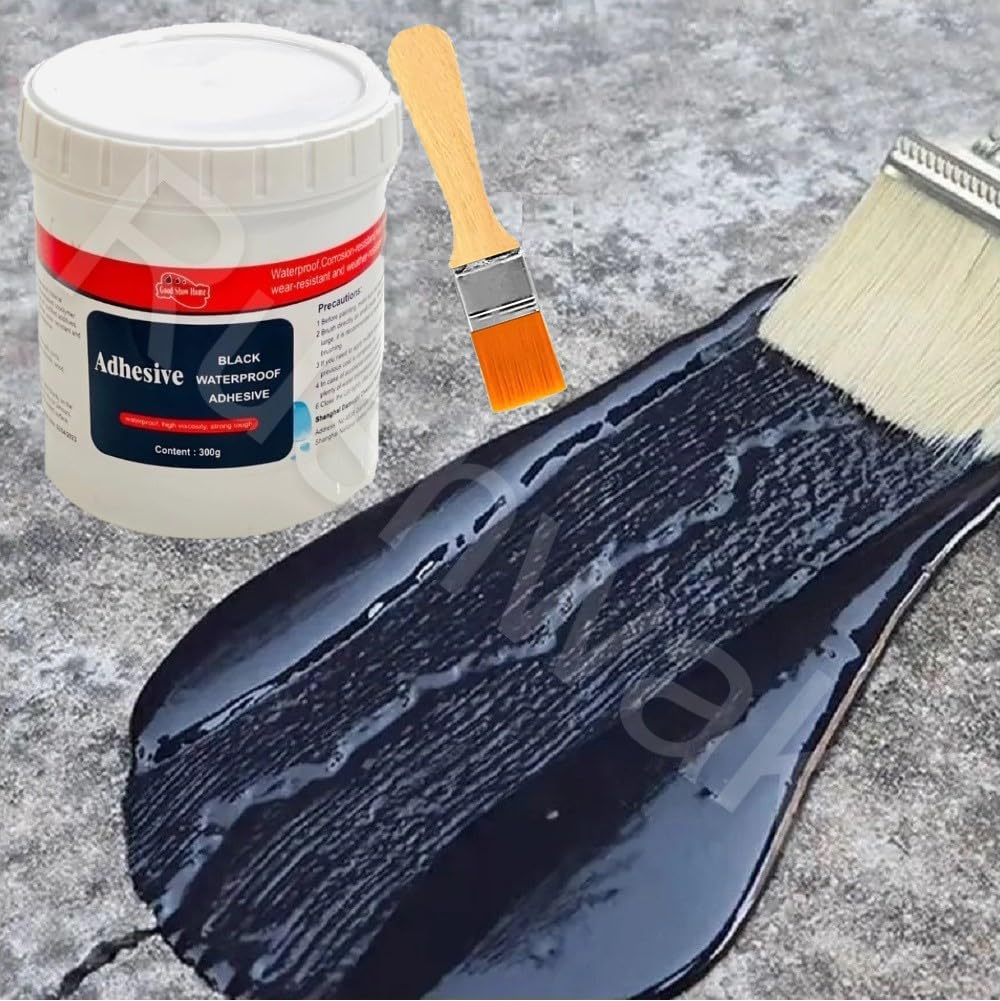 Rushwak Crack Seal Agent 300g with Brush Black Rubber for Waterproofing Glue for Roof Waterproof Glue for Roof Leakage Crack Seal Glue Roof Water Leakage Solution Water Proof Glue for Tile Wall