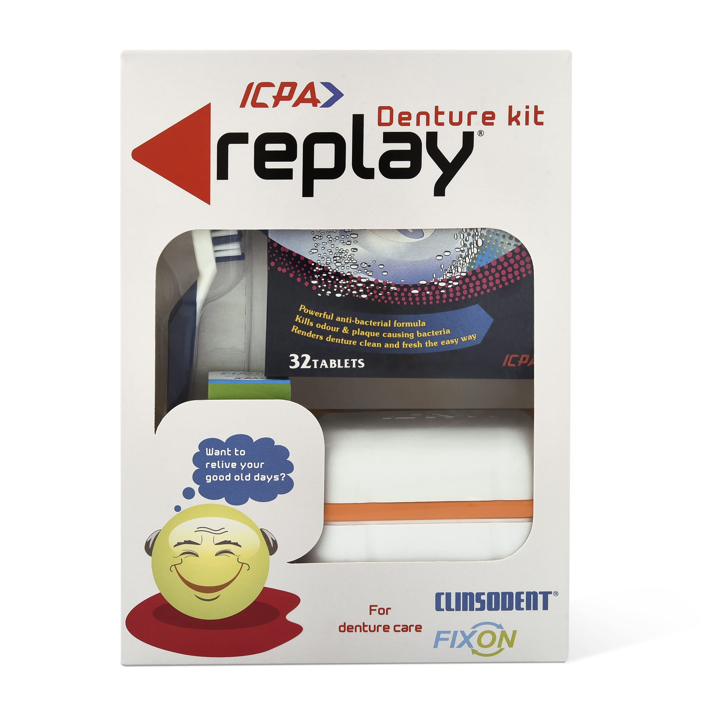 ICPA Replay Denture Cleaning Kit with Storage Container and Adhesive