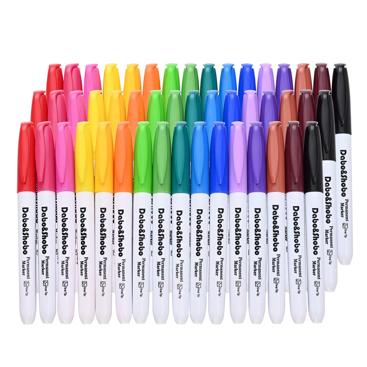 Dabo & Shobo 48 Colors Permanent Markers, Fast Drying, Suitable For Classroom Office Meeting，Works On Plastic, Wood, Stone, Metal and Glass for Doodling, Coloring, Marking