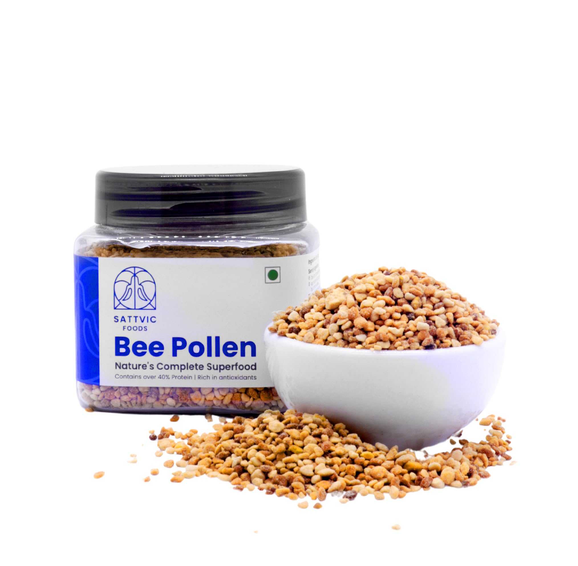 Sattvic Foods Bee Pollen (75 g) Premium Grade Pollinated by coconut | Sourced from Uttranchal | Complete Superfood | Rich in antioxidants and Proteins | Eat raw, Add to salads, yoghurt and smoothies