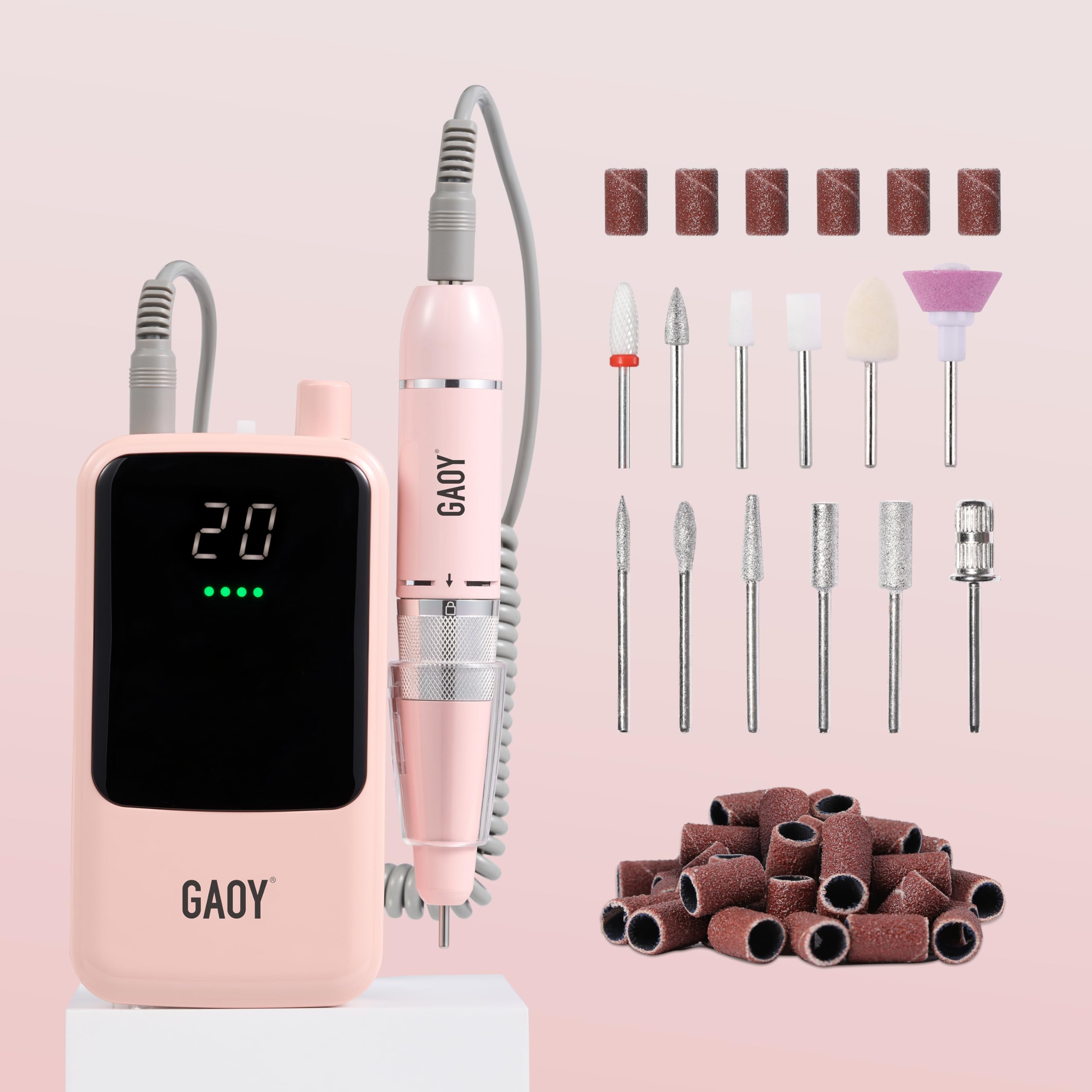 GAOYRechargeable Cordless Nail Drill, Electric Nail File Efile with 12 Nail Drill Bits for Acrylic and Gel Nails, Pink