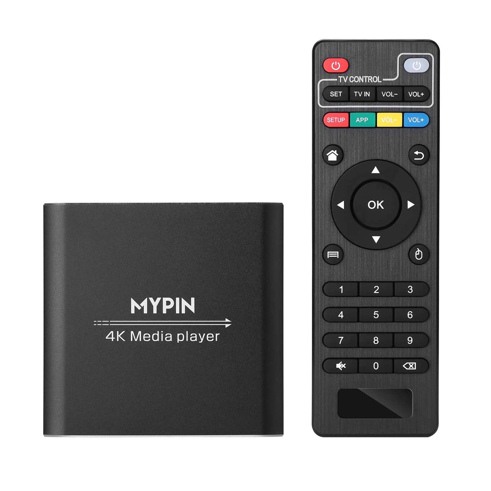 MYPIN 4K Media Player with Remote Control, Digital MP4 Player for 8TB HDD/ USB Drive / TF Card/ H.265 MP4 PPT MKV AVI Support HDMI/AV/Coaxial Out and USB Mouse/Keyboard-HDMI up to 7.1 Surround Sound