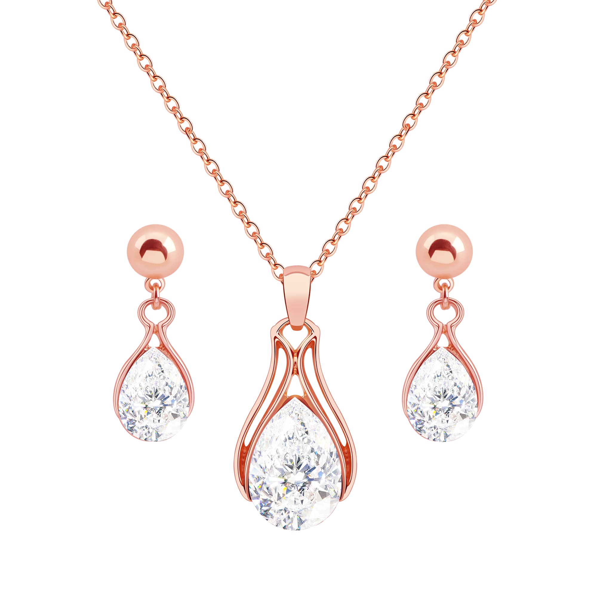 OTTFF Dainty Bridesmaid Jewelry Set for Women Girls,1-4-6-8 Sets 14k Gold & Rose Gold & Silver Plated Pave Rhinestone With Crystal Necklace Earrings Set Gift for Wedding Engagement Anniversary