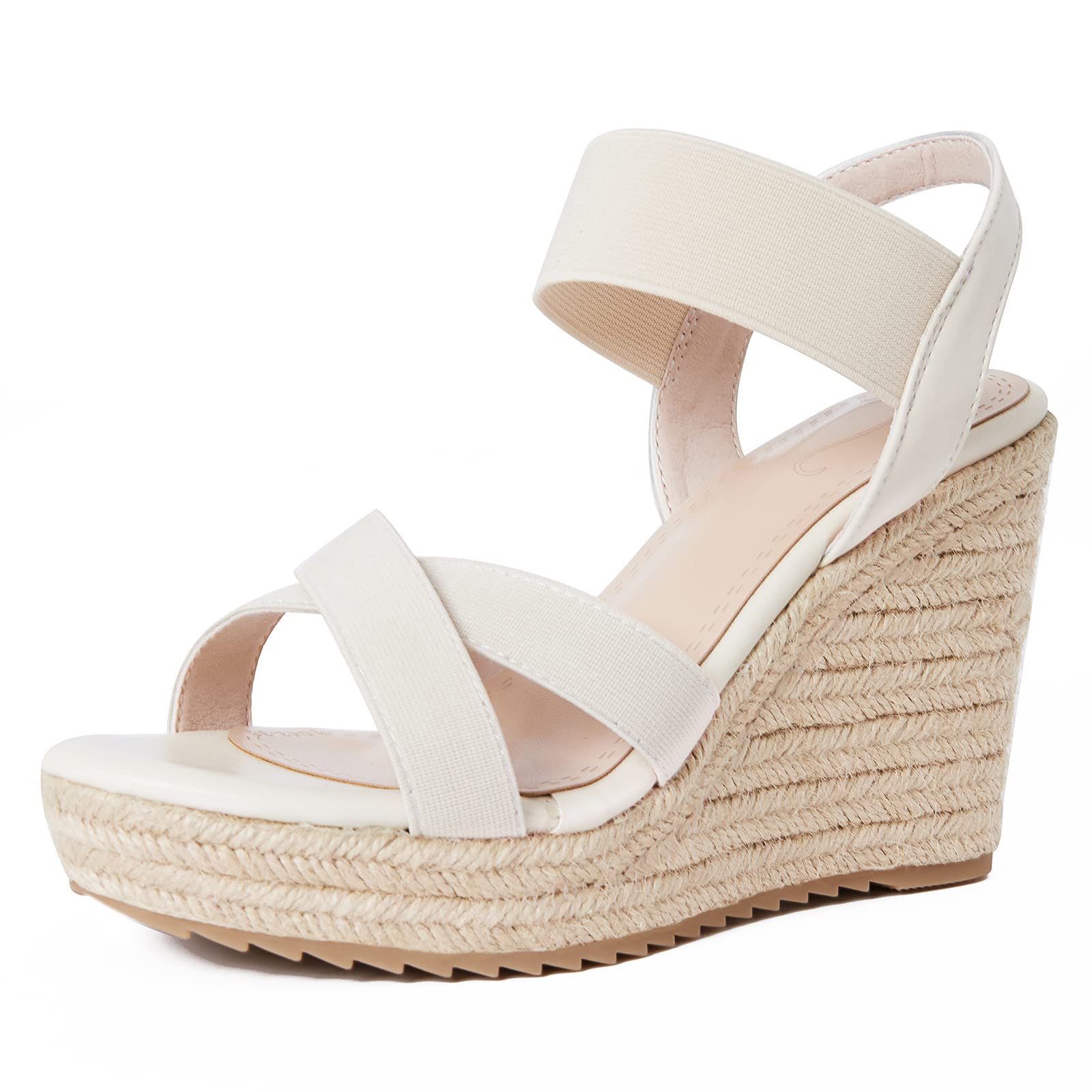 mikarka Women's Open Toe Espadrilles Wedge Sandal Slip On Elastic Ankle Strap Platform Sandals Dressy Comfortable Wedges Shoe