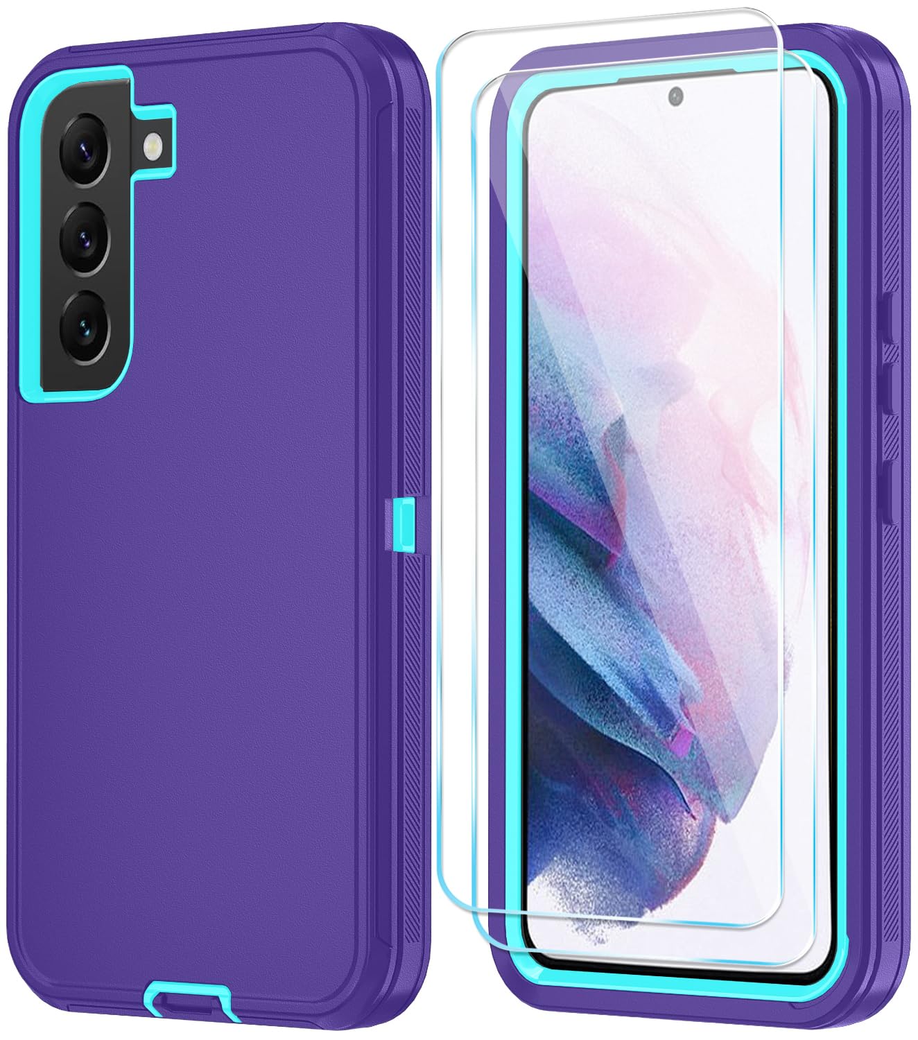 ONOLA for Samsung Galaxy S21 Case with HD Screen Protector, Samsung S21 Phone Case, [3 in 1] Heavy Duty Phone Case for Galaxy S21 6.2",PurpleSkyblue