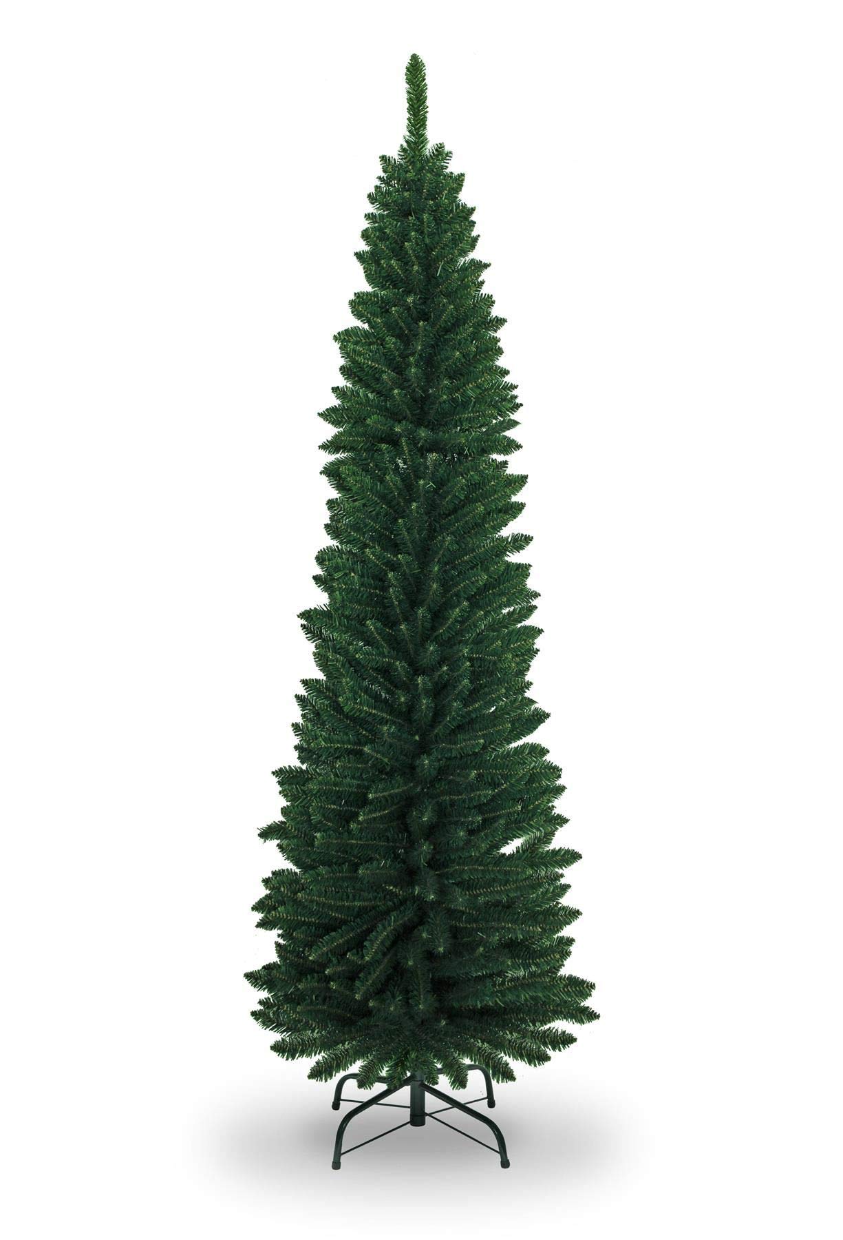 SHATCHI 4Ft-8Ft Artificial Flocked Slim Christmas Pencil Tree Holiday Home Decorations with Pointed Tips and Metal Stand, Green, 6ft