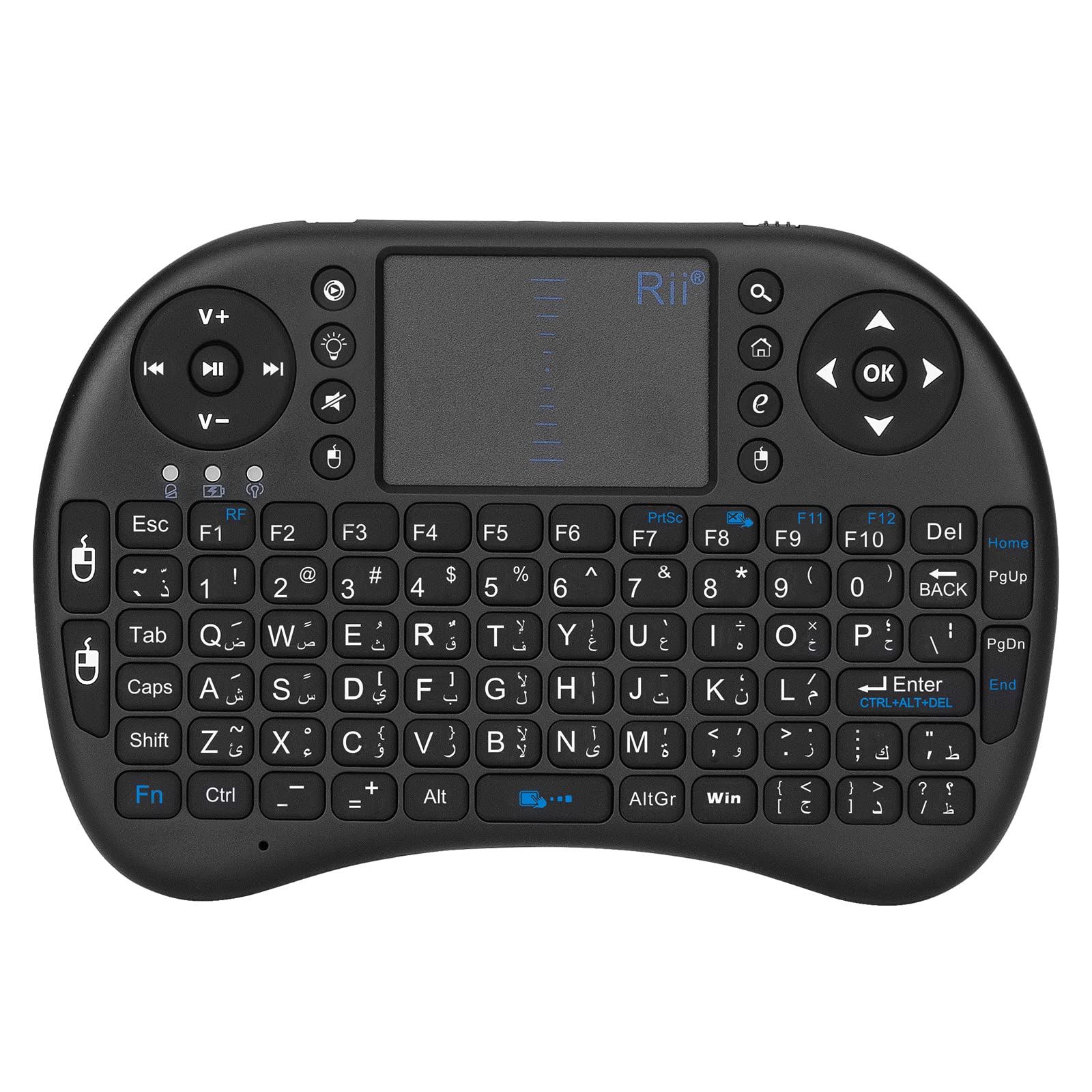 Rii Wireless Keyboard,[Arabic layout] i8 Mini Keyboard with Touchpad＆QWERTY Keyboard, Portable Wireless Keyboard-Black(Upgraded)