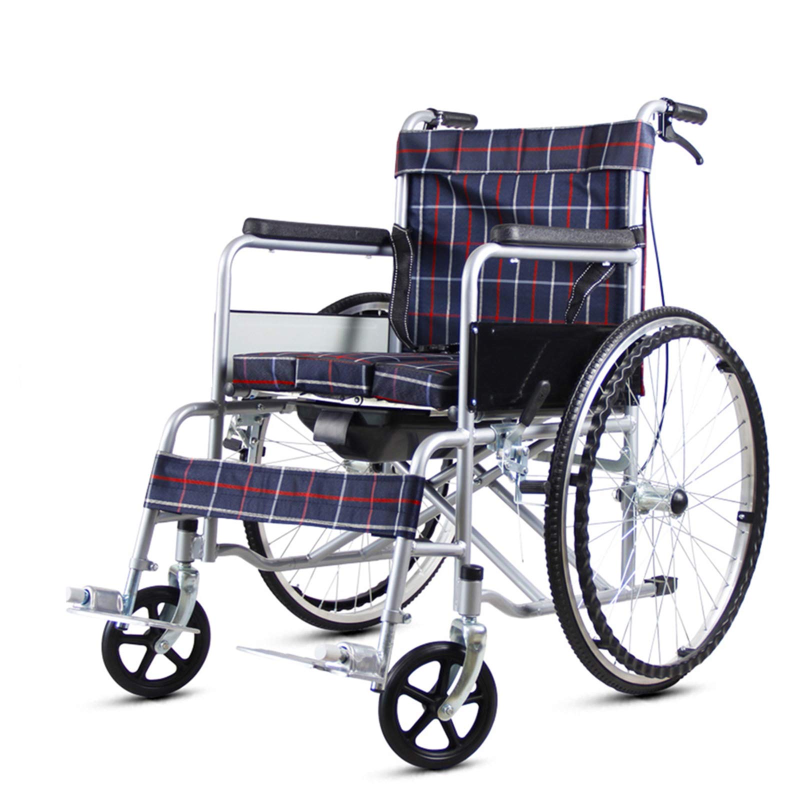 WWJQ Folding Homecare Commode Chair Bedside Commode Transport Wheelchair,Oxford Cloth/Load 220 Bl