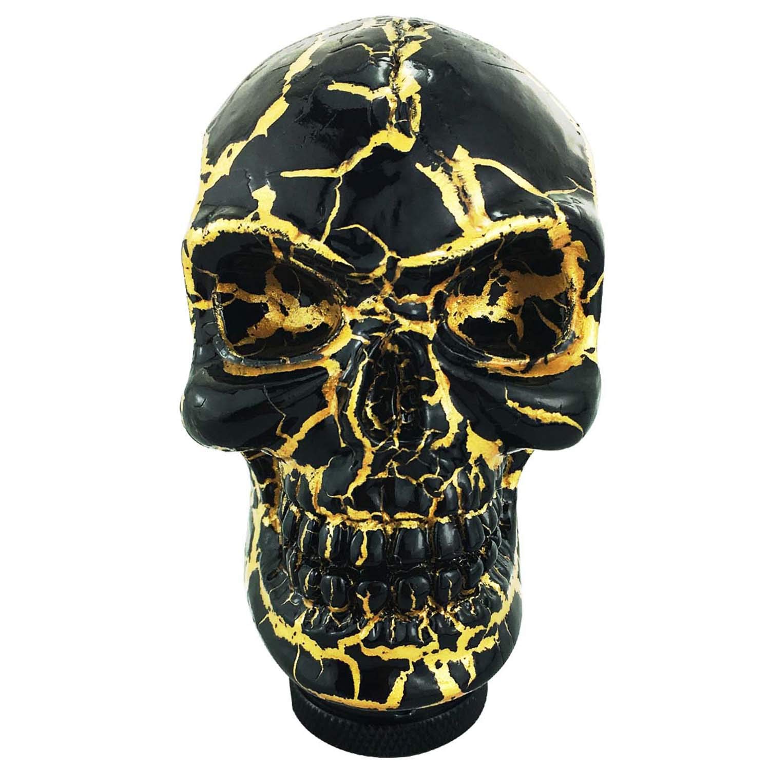 Abfer Car Gear Knob Skull Car Accessories Stick Shift Knobs with Gold Pattern Fit Most Manual Automatic Vehicle (Black)