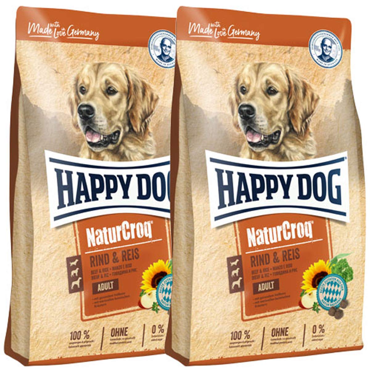 Happy Dog2 x 15kg NaturCroq Adult Rind & Rice