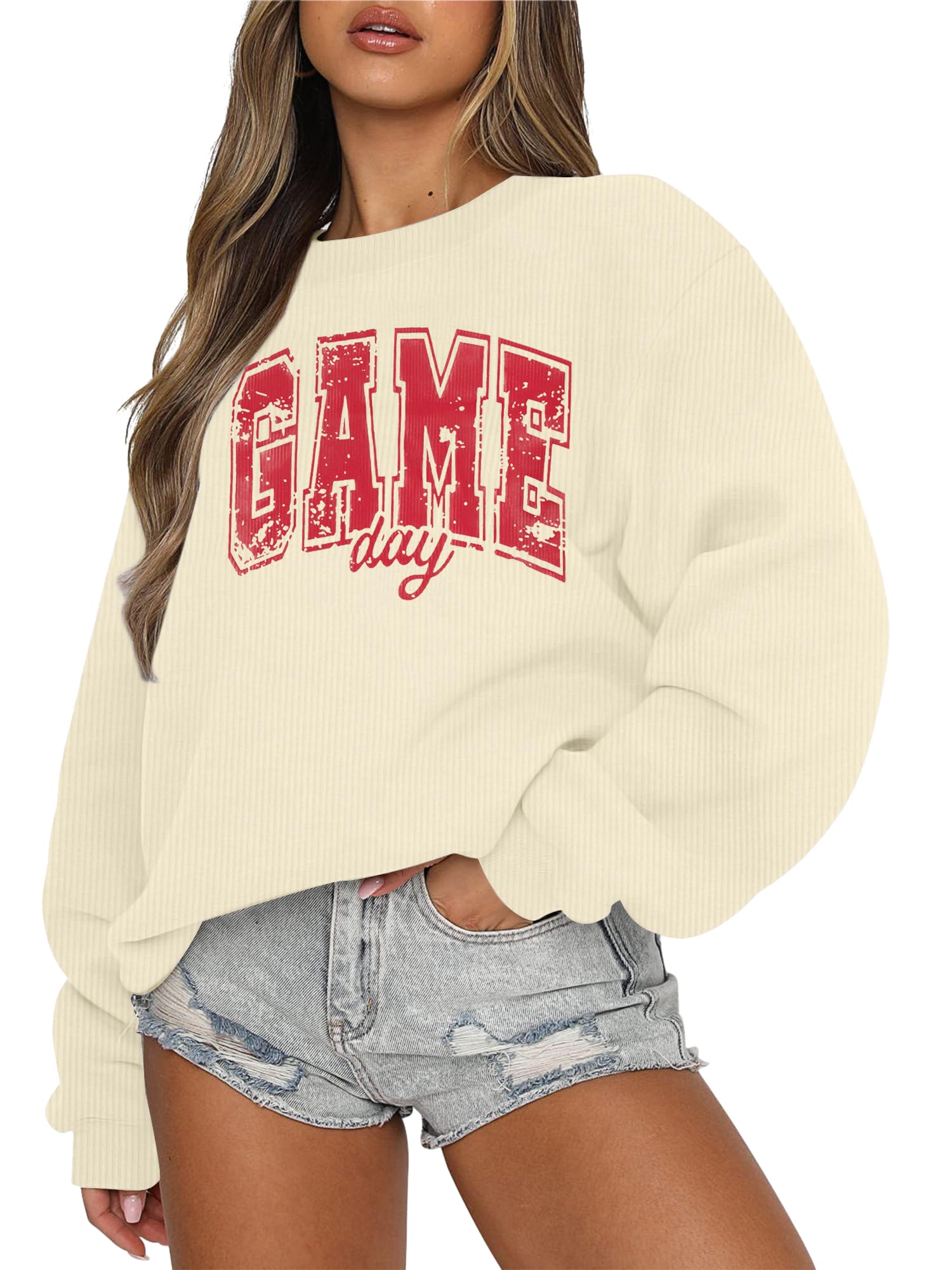 MAXIMGRWomen Game Day Sweatshirt Football Sweatshirts Funny Sunday Funday Football Season Long Sleeve Pullover Tops