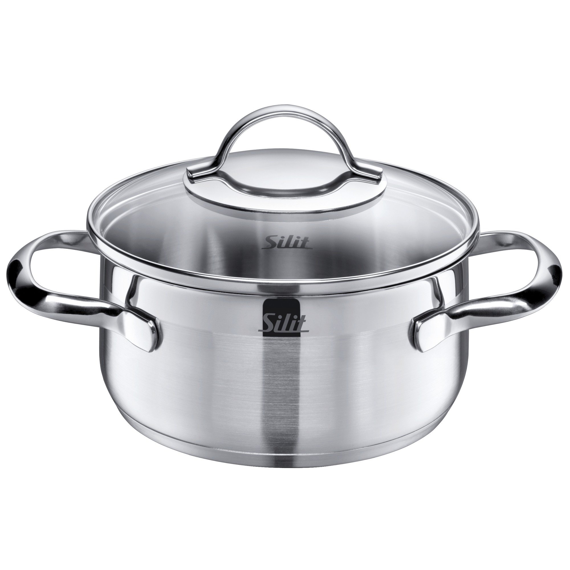 SilitPot Ø 16 cm Approx. 1.4L Achat Pouring Rim Glass Lid Stainless Steel Polished Suitable for Induction Hobs Dishwasher-Safe