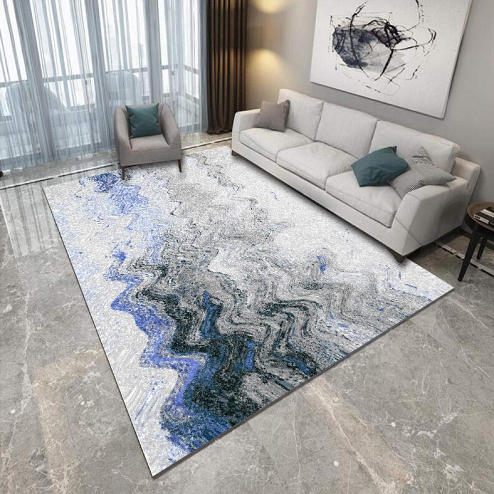 Rugs Living Room Bedroom Mat Kitchen Rug Blue Violet Smudged Wave Pattern Hallway Fibres Fluffy Flooring Covering Decors 140X200Cm(4Ft 5" X 6Ft 5")