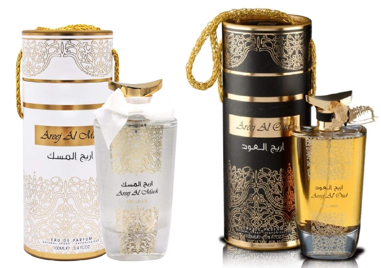 RIHANAH Areej Al Oud Edp 100 Ml + Areej Al Musk Edp 100 Ml, Oud + Musk Combo Pack, Unisex Liquid Perfumes, Made In U.A.E.