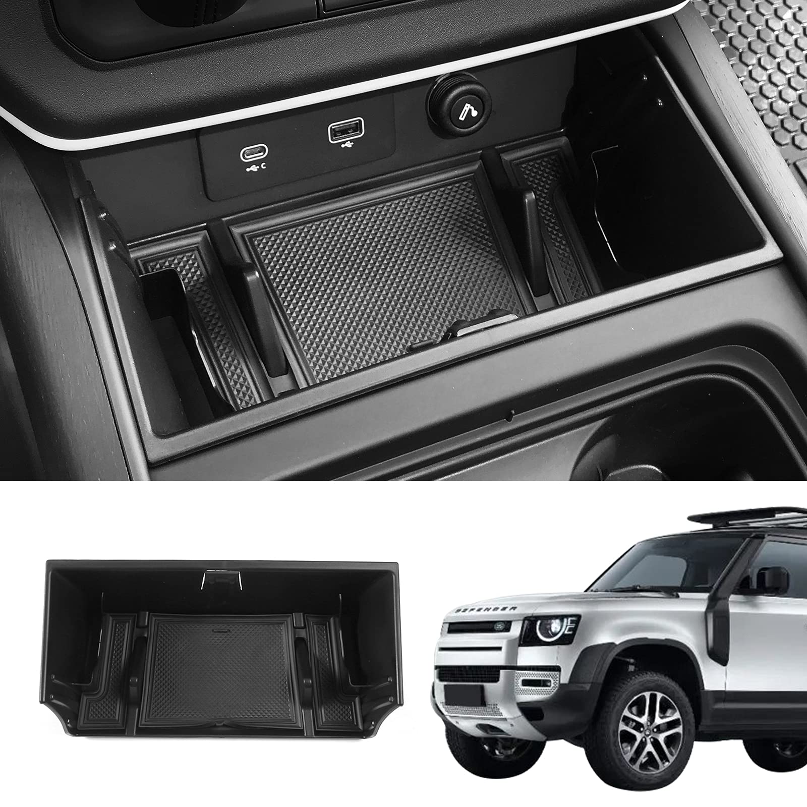 Bomely Fit Land Rover Defender Center Console Organizer Tray Storage Box for 2020-2022 Land Rover Defender 90 110 130 (Center Console Storage Box)