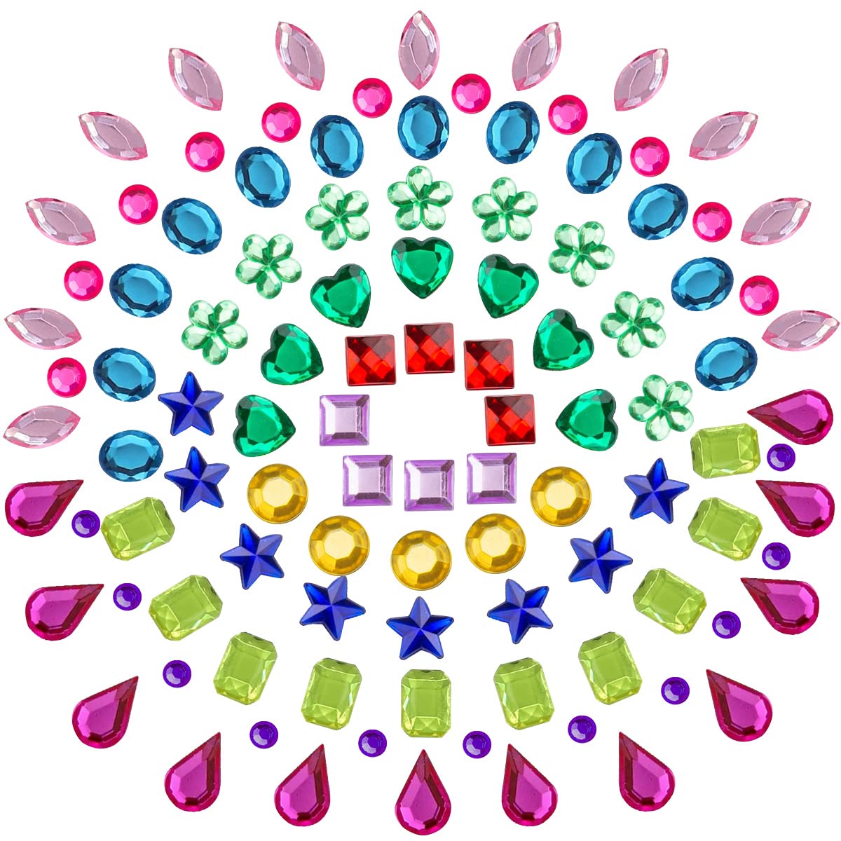 Acrylic Gems, XAVSWRDE 1200 PCS Acrylic Jewels Craft Supplies Gems Flat Back Rhinestones Gemstone Embellishments Multi Coloured Gem Jewellery for DIY Arts Crafts Card Decoration, 8 Shapes, 6-13mm