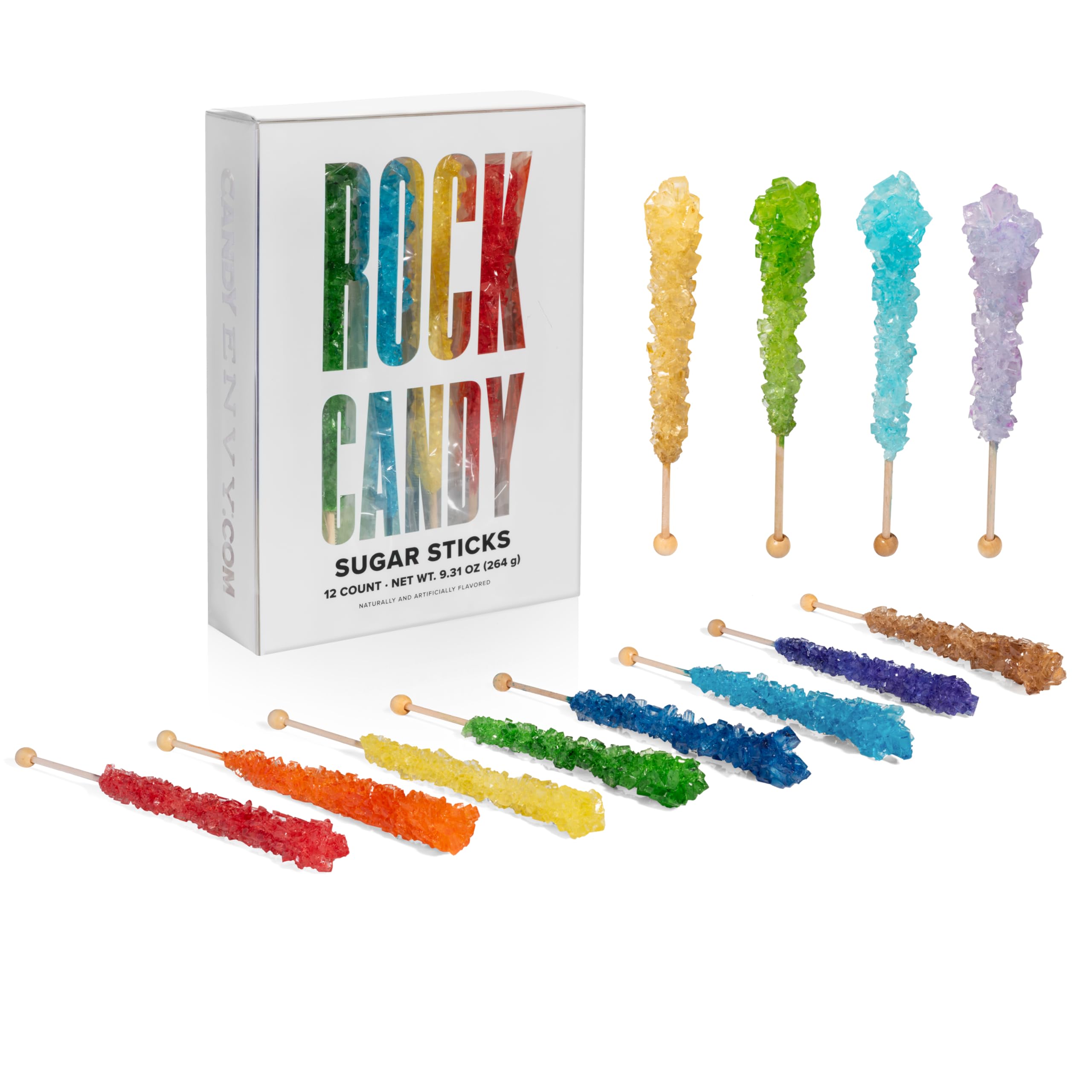 Candy EnvyAssorted Rock Candy Sugar Sticks - 12 Indiv. Wrapped - Assorted Colors