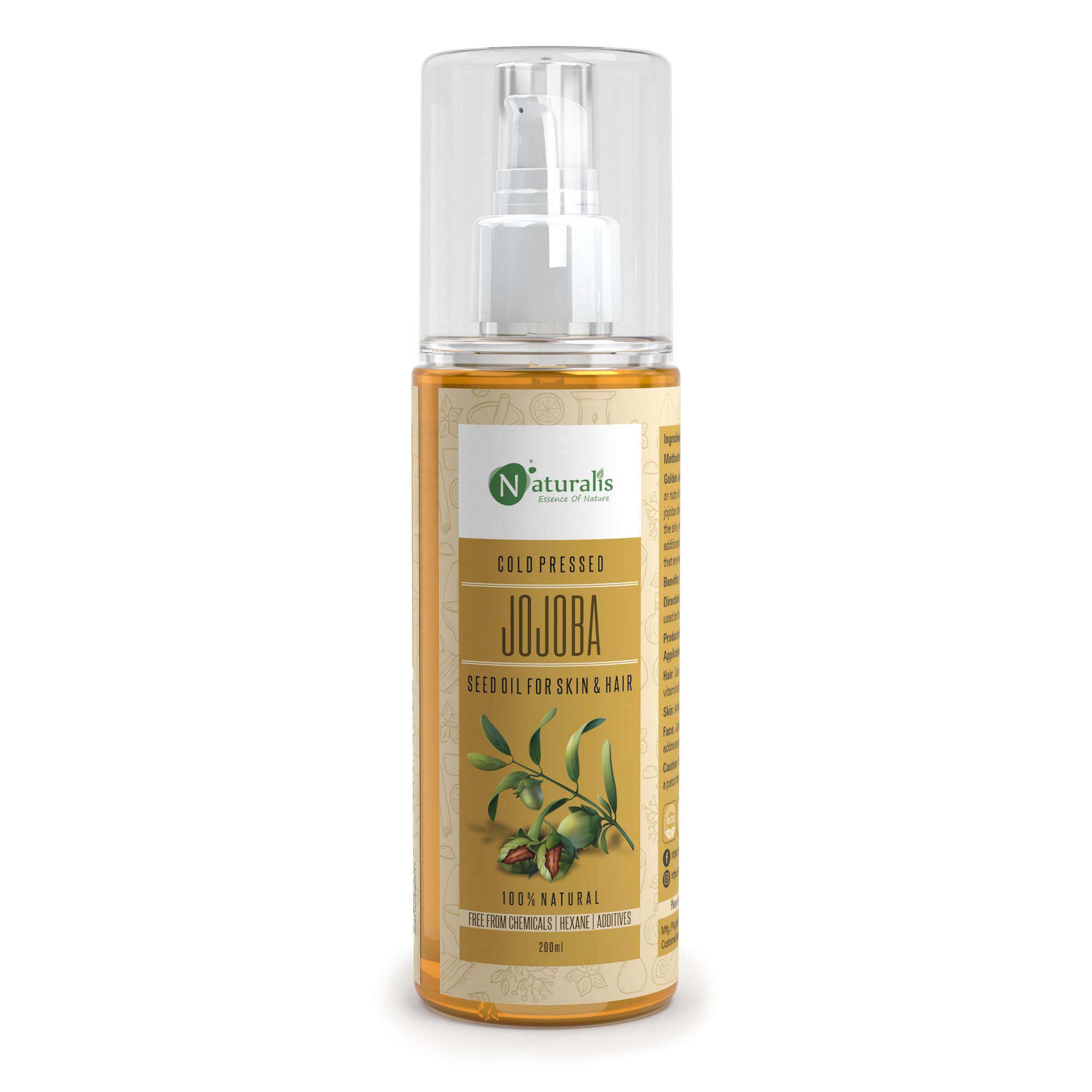 Naturalis Essence Of Nature Cold Pressed Carrier Oil For Skin Lightening, Pigmentation, Stretch Marks, Acne Scars, Wrinkles, Aging, 200 Ml (Jojoba)