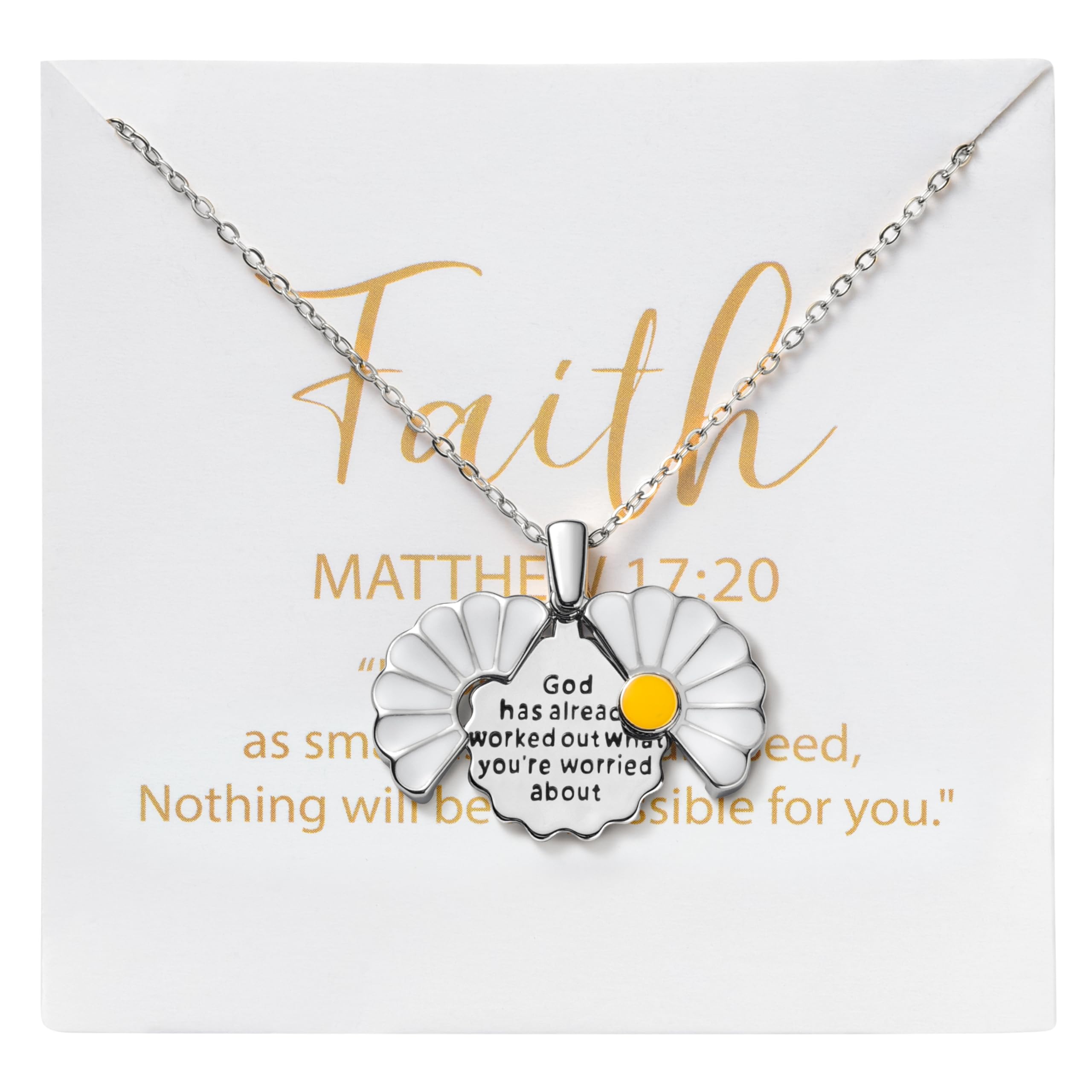 PANTIDEChristian Daisy Locket Necklace for Women - God Has Already Worked Out What You're Worried About Engraved Religious Necklace Inspirational Stainless Steel Jewelry Birthday Gift