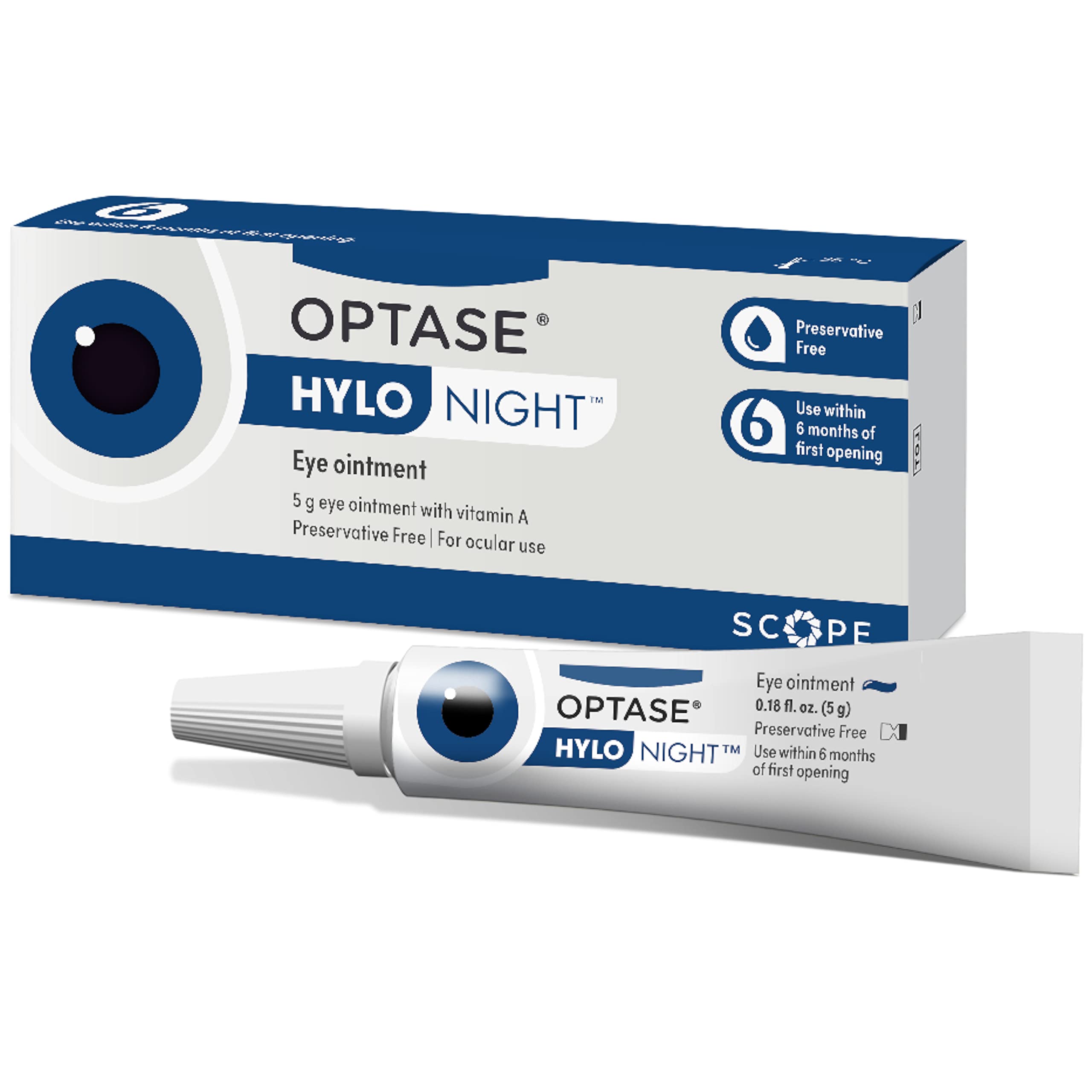 OptaseHYLO Night Gel for Dry Eyes - Preservative Free Lubricant Ointment for Nighttime Dry Eye Relief from Blepharitis and Styes - .18 oz