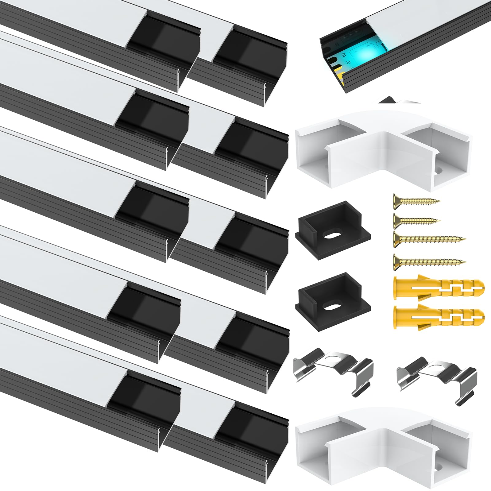 LED Profile Pack of 10 x 1 m, LED Aluminium Professional for LED Strips/Strips/LED Strips, LED Profile U-Shape for LED Channel/LED Rail, for up to 16 mm Strip Lights, for the Ceiling, Showcase