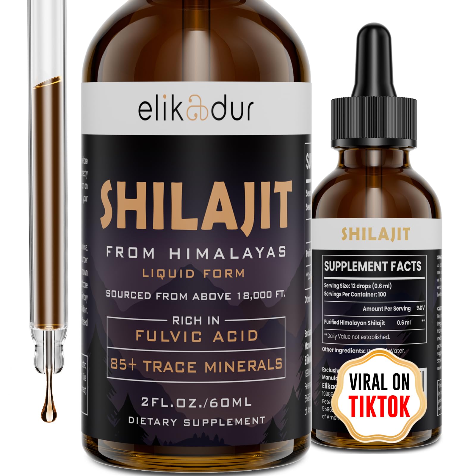 Shilajit Resin Organic Liquid Supplement, Shilajit Himalayan Organic, Shilajit Resin Drop, Shilajit Drop Contain 85 Trace Minerals, Alternative to Resin & Capsules, 60 ml