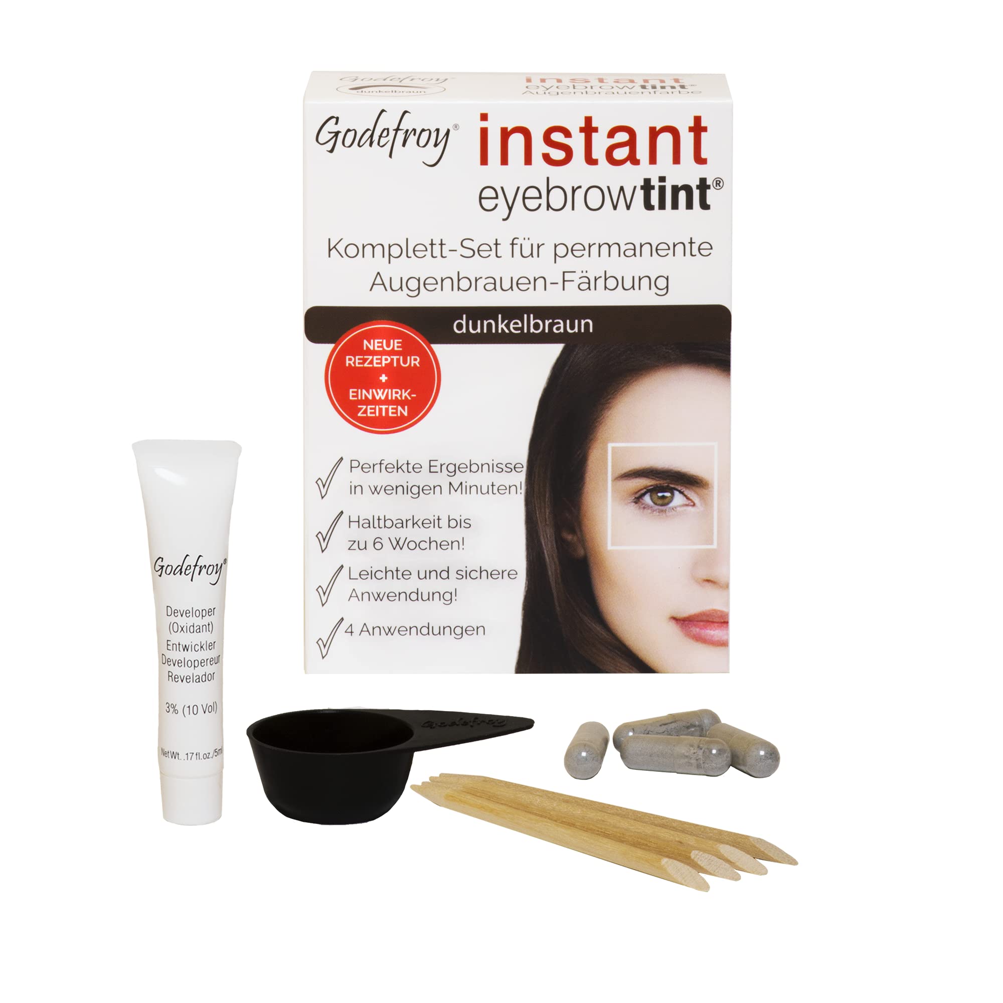 GodefroyInstant Eyebrow Tint, Eyebrow Colour EU Formula, Colouring Set, Dark Brown, Pack of 1 (1 x 4 Pieces)