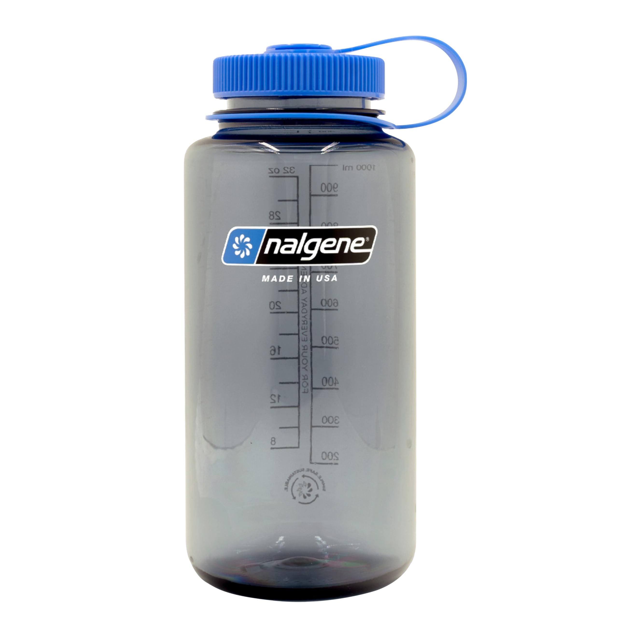 Nalgene Sustain Tritan BPA-Free Water Bottle Made with Material Derived from 50% Plastic Waste, 32 OZ, Wide Mouth, Smoke Grey