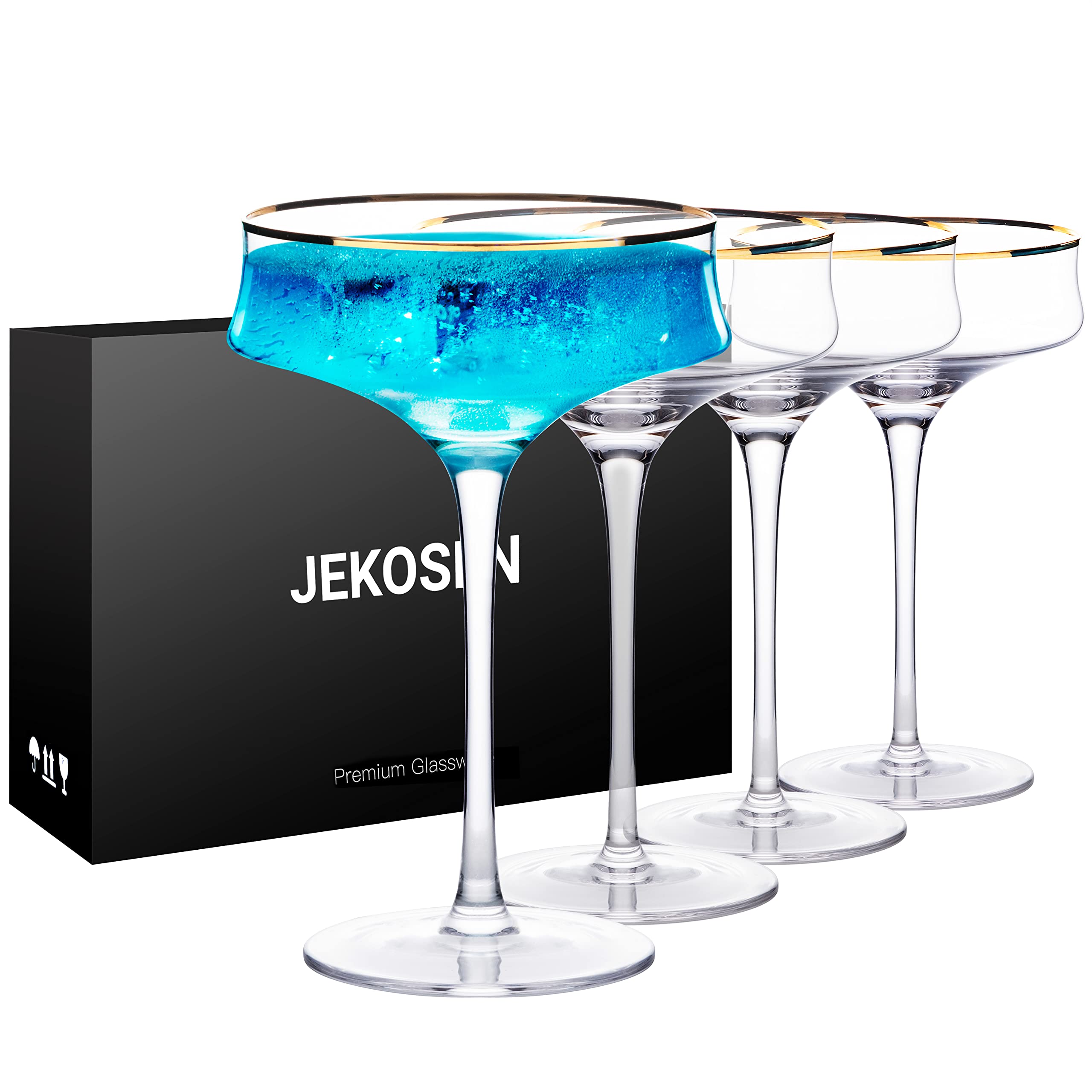 JEKOSENNEW Crystal Martini Cocktail Glasses 12 Ounce Set of 4 With Premium Gift Box Premium Strong Lead-Free Clear