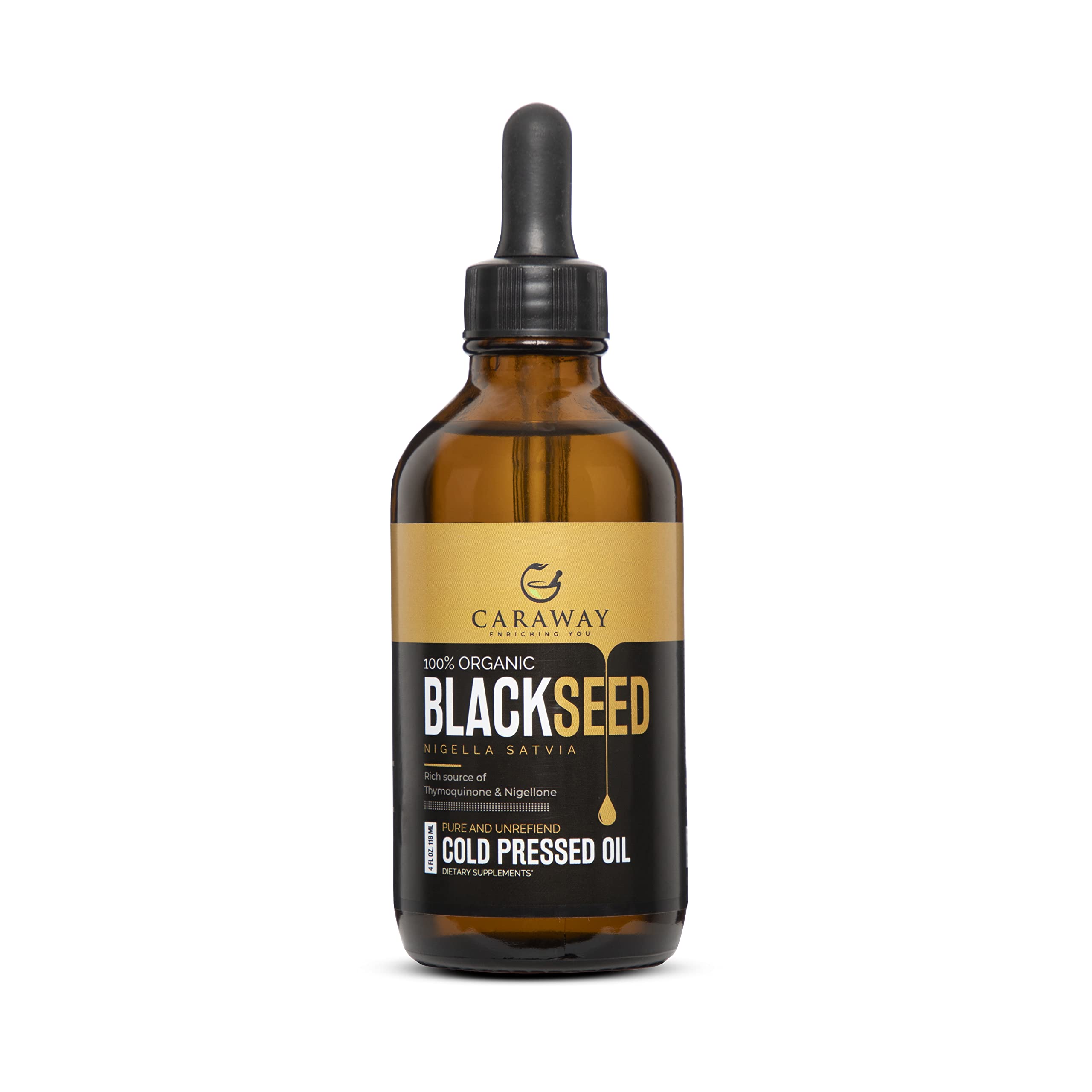 CARAWAY Organic Blackseed Oil Cold Pressed - 118 ml / 4 oz | Certified Organic Cold Pressed Kalonji Oil for Hair Growth, Drink and Skin care | Immunity Booster | Edible Grade