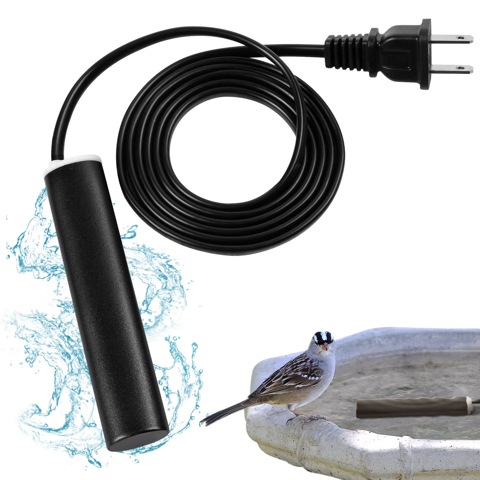 MEWTOGO Bird Bath Heater for Outdoors in Winter - 48 W Submersible Birdbath Deicer with Thermostatic Control and 4.6 Ft Long Power Cord, Energy Saving for Garden Yard Patio and Lawn