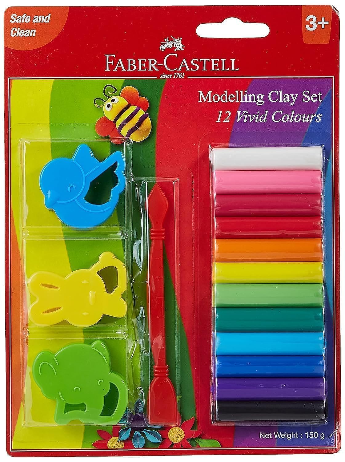 Faber-CastellModelling Clay 150Gm 12 Colors X 12.5Gm + Moulds + Craft Tool, ASSORTED