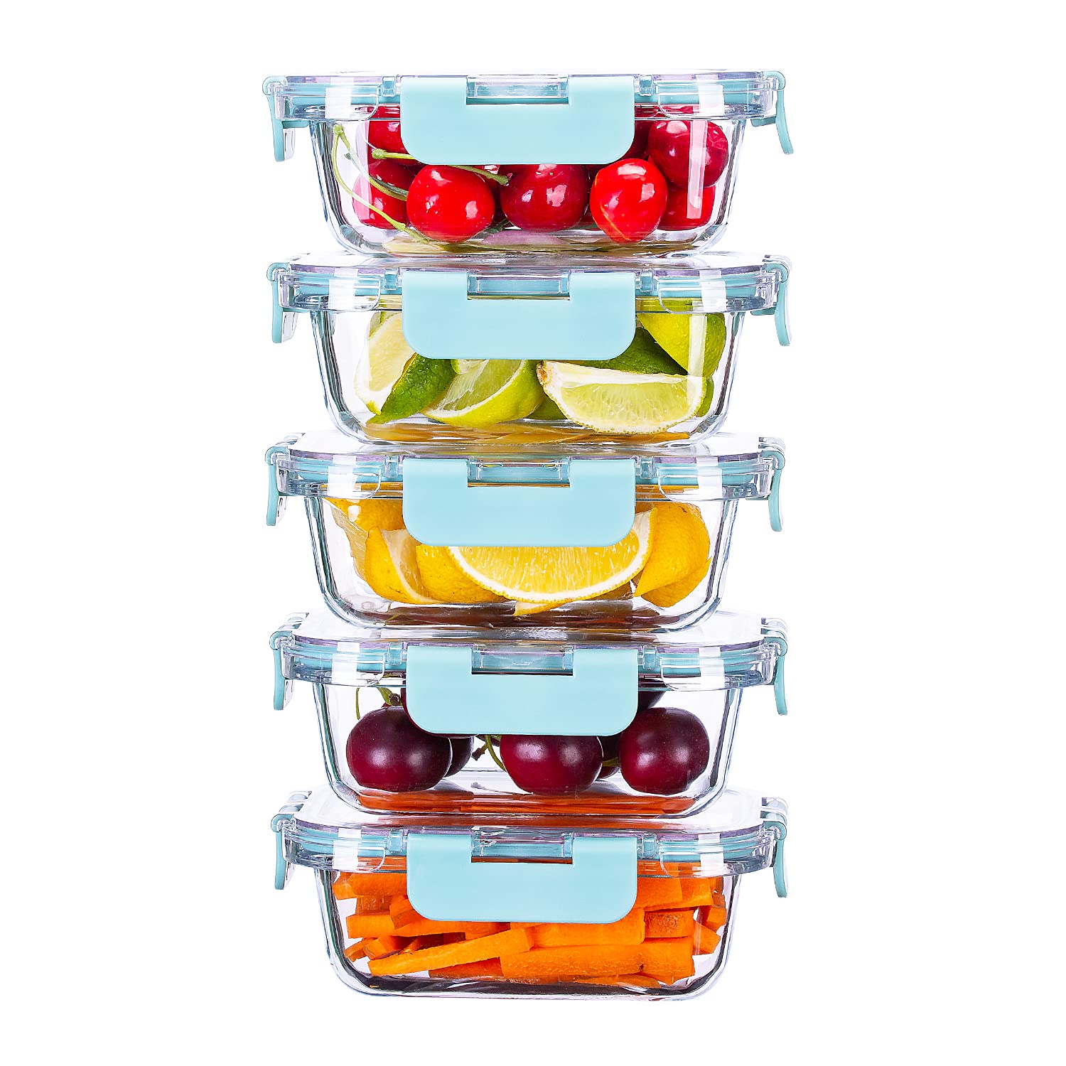 Cutiset Glass Food Container Set with Lids BPA-Free Food Prep Container Microwave, Freezer & Dishwasher Friendly, Set of 5 (1L*5)