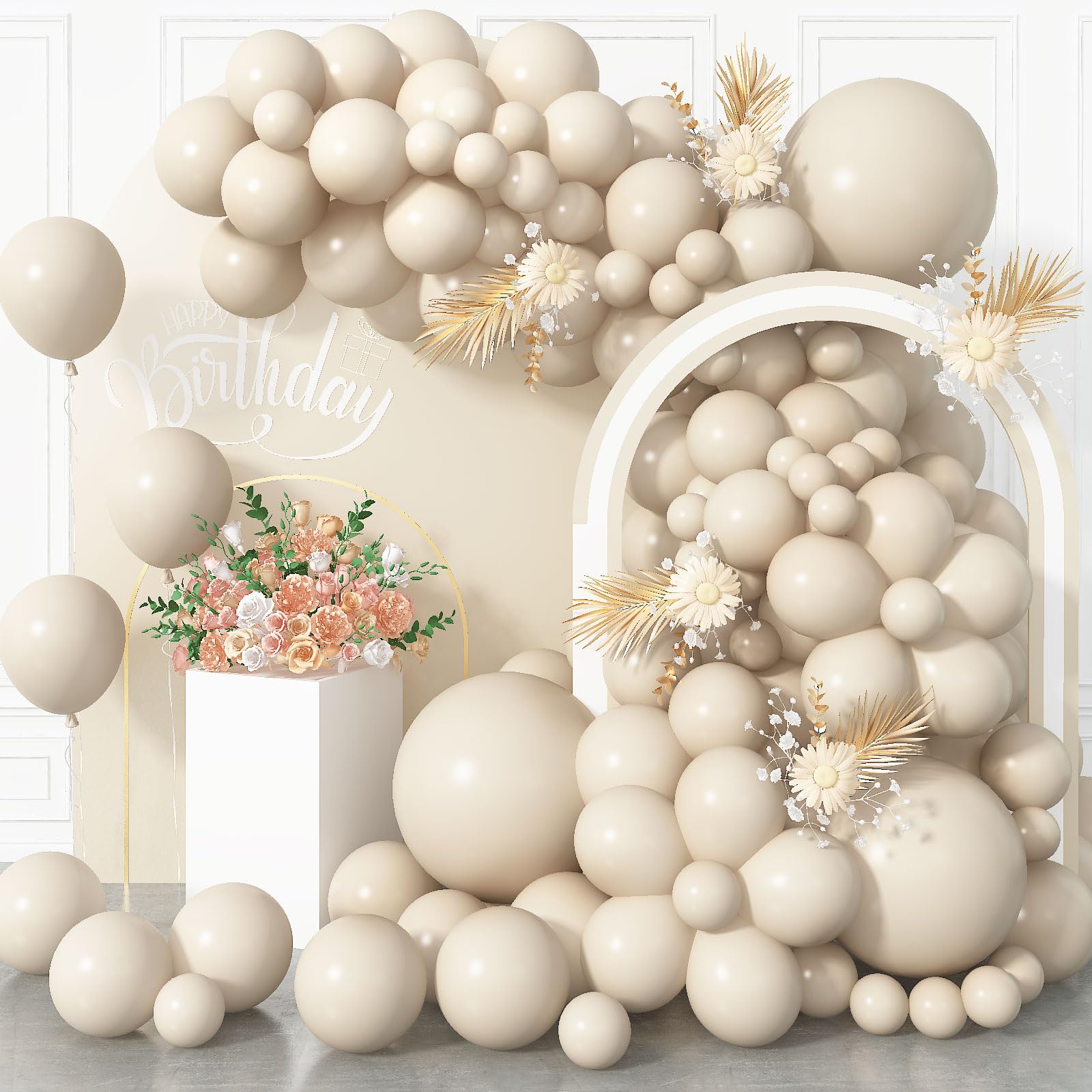 Sand White Balloons, 113 Pcs Cream Beige Balloon Arch Garland Kit 18/12/10/5 Inch, Matte Retro Neutral White Sand Latex Helium Balloons for Birthday Baby Shower Wedding Anniversary Party Decorations