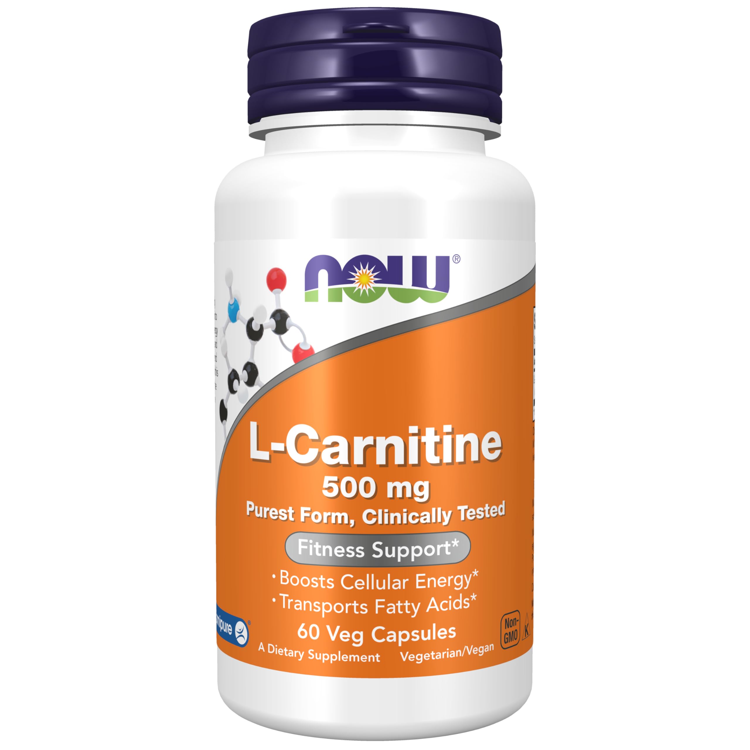 NOW Foods Supplements, L-Carnitine 500mg, Purest Form, Amino Acid, Fitness Support*, 60 Veg Capsules