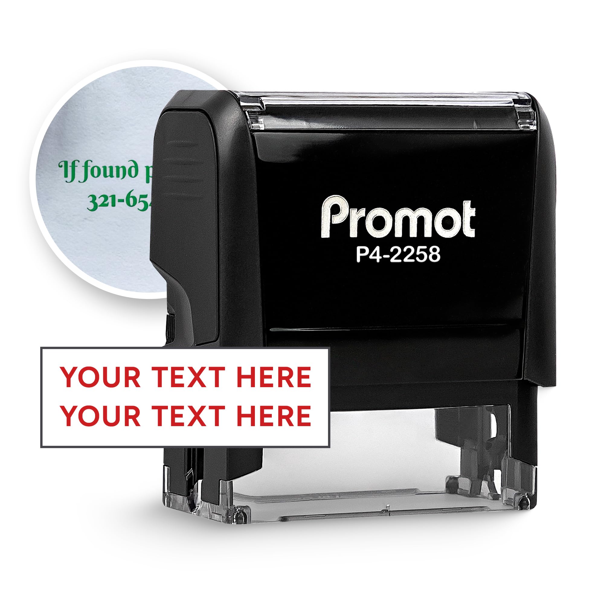 Promot Self Inking 2 Line Custom Stamp - Personalized Name Stamp for Office, Teacher, Address & Business Label Stamp - Choose Font, Ink Color, Pad, for Personal & Professional Use - Large