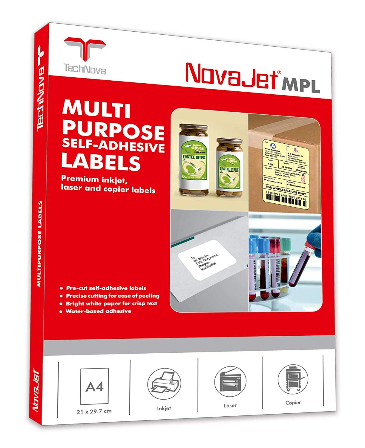 NovaJet Multipurpose Label for Inkjet/Laser Printer 1 Label (Size of Lable 210 mm x 288 mm) in A4 Sheet)200 sheet)