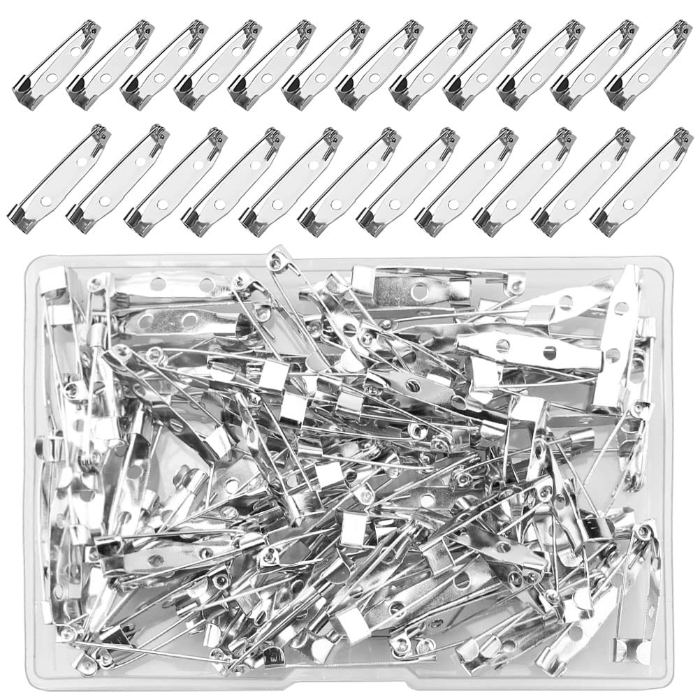 100 Pcs Bar Pins, Silver Brooch Clasp Pin Backs Safety Clasp Brooch for Name Tags Jewelry Making DIY Crafts Badges (25MM/30MM)