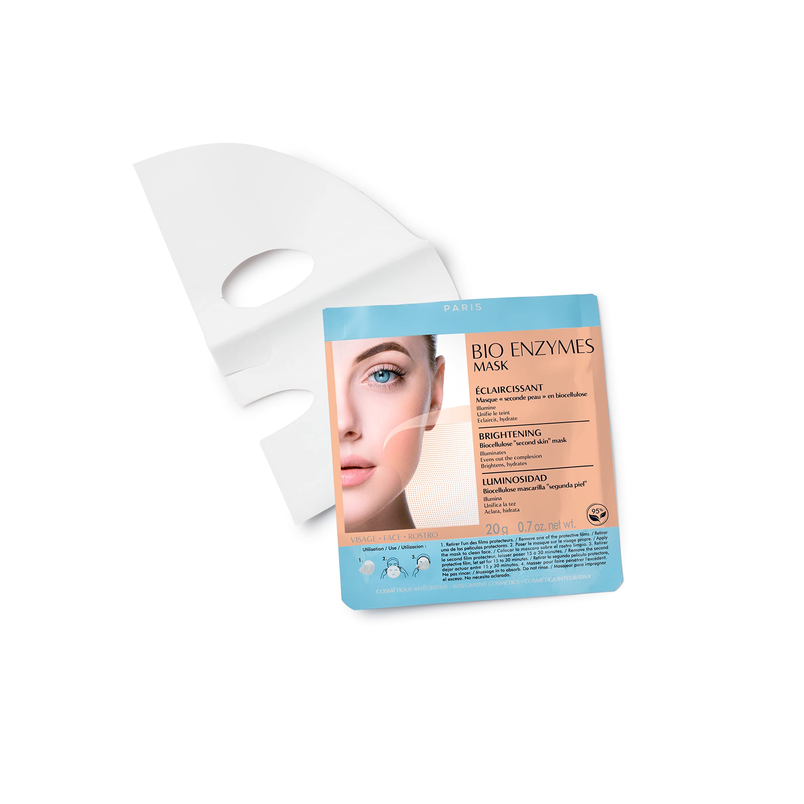 Talika Bio Enzymes Mask Brightening - Brightening Face Mask - Biocellulose Sheet Mask for Dull Complexion and Dark Spots - Second Skin Effect Beauty Face Mask