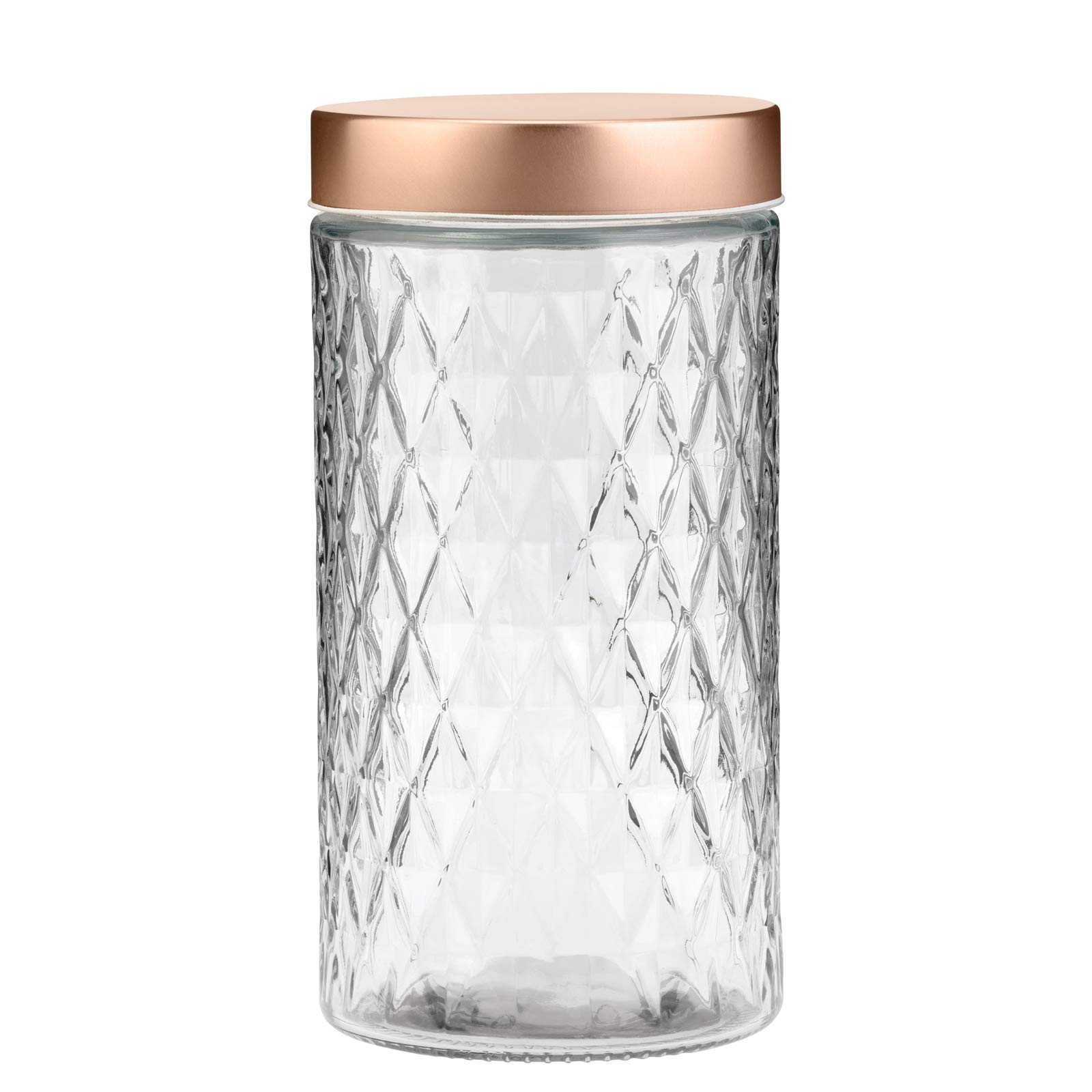 Amici Home Desmond Glass Container Storage Jar, 60 Fluid Ounces, Clear with Copper Lid