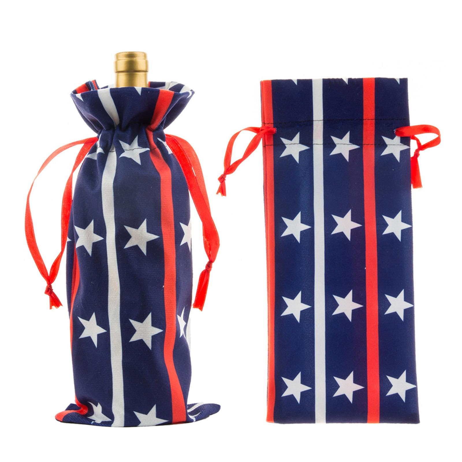 Pejlnd2Pcs 4th of July Wine Gifts Bags Party Decorations,American Flag Wine Bottle Bags Patriotic Champagne Gift Bag with Drawstrings, for Housewarming Birthday Dinner Party Favors