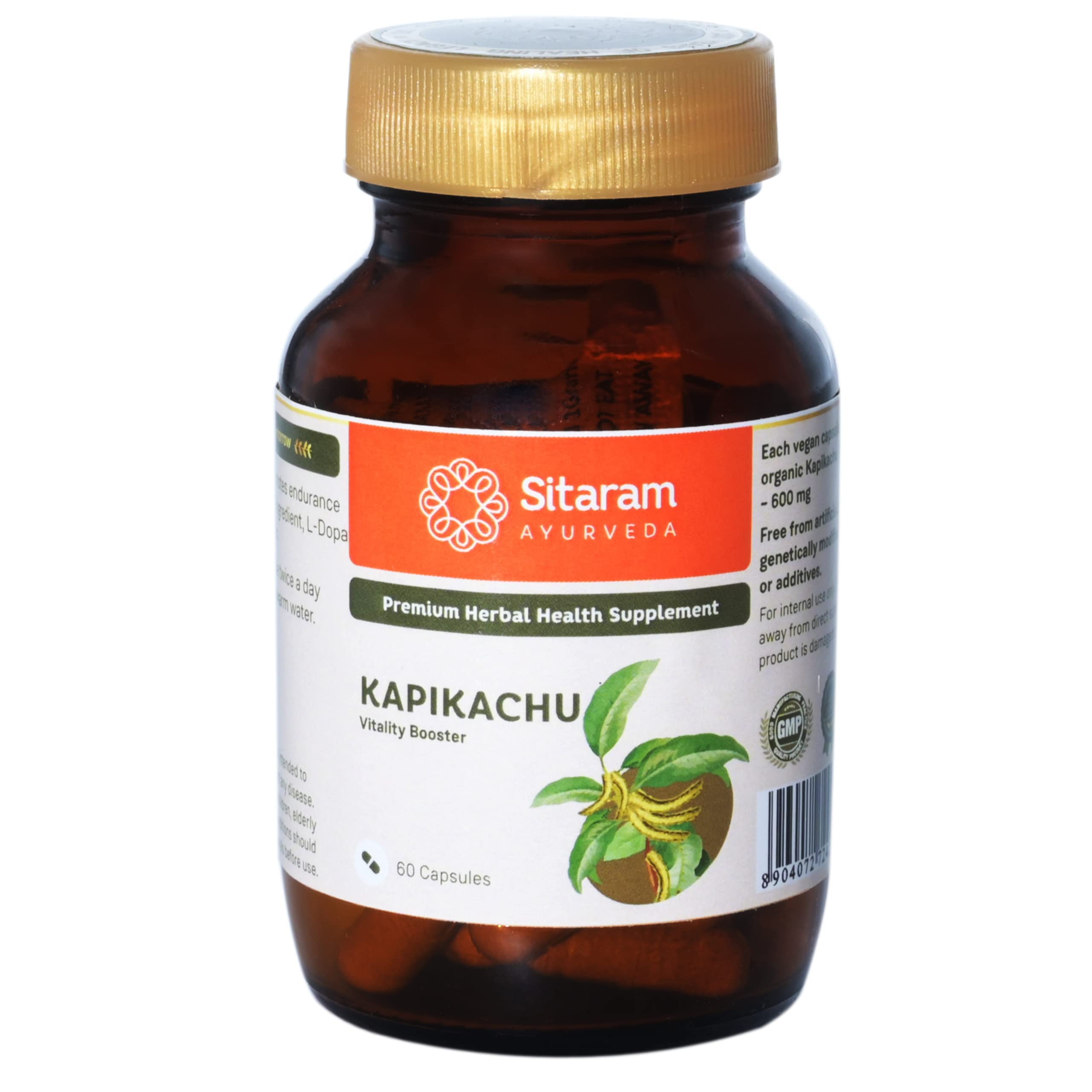 Sitaram Ayurveda Kapikachu Capsules 60 Nos | More Potent 600 MG Extract | Kerala Ayurvedic Kapikachhu Capsules | Naturally Boosts Dopamine Levels In The Body | Relieves Anxiety And Stress.