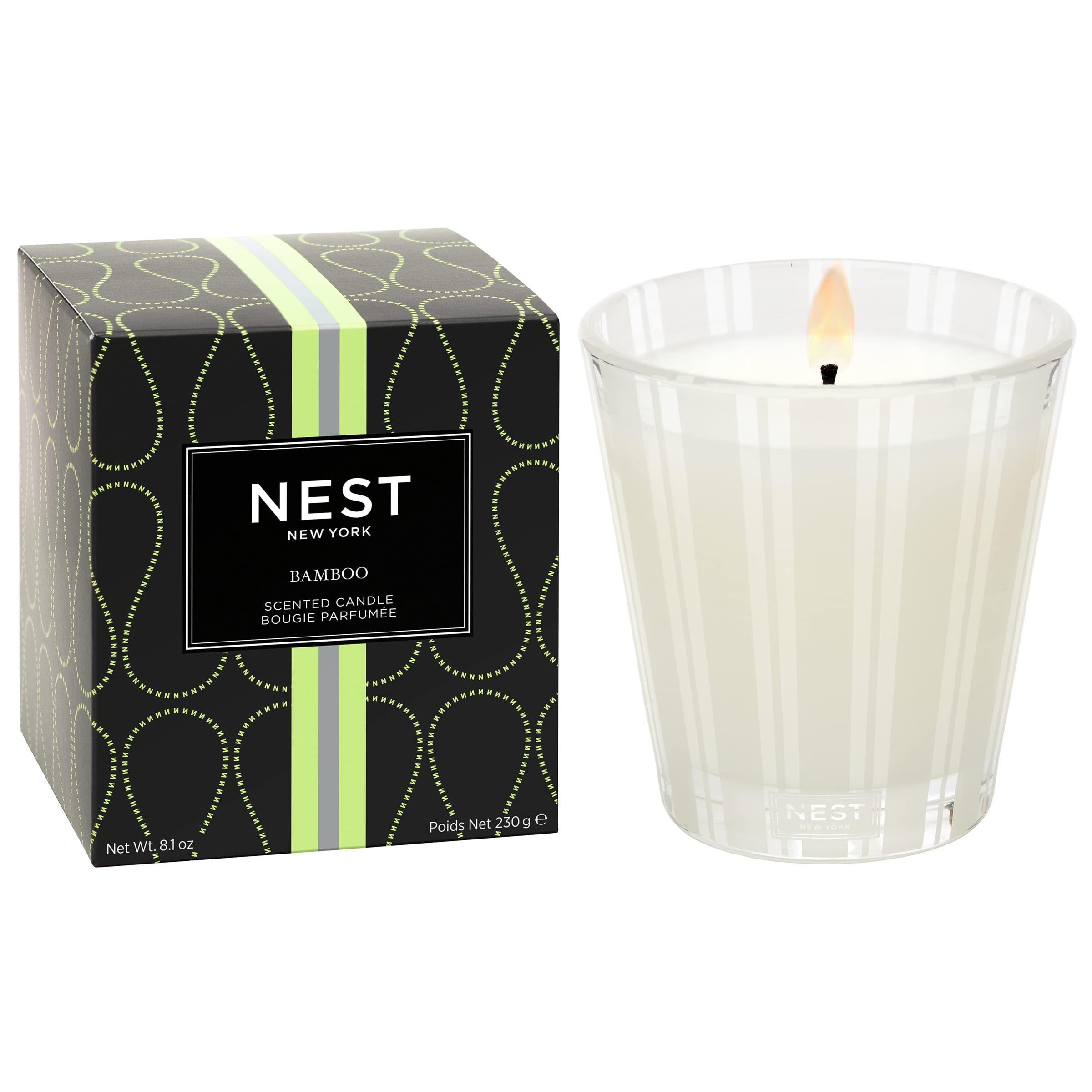 NEST New York Scented Classic Candle, Bamboo - 8.1 oz - Up to 60-Hour Burn Time - Reusable Glass Vessel