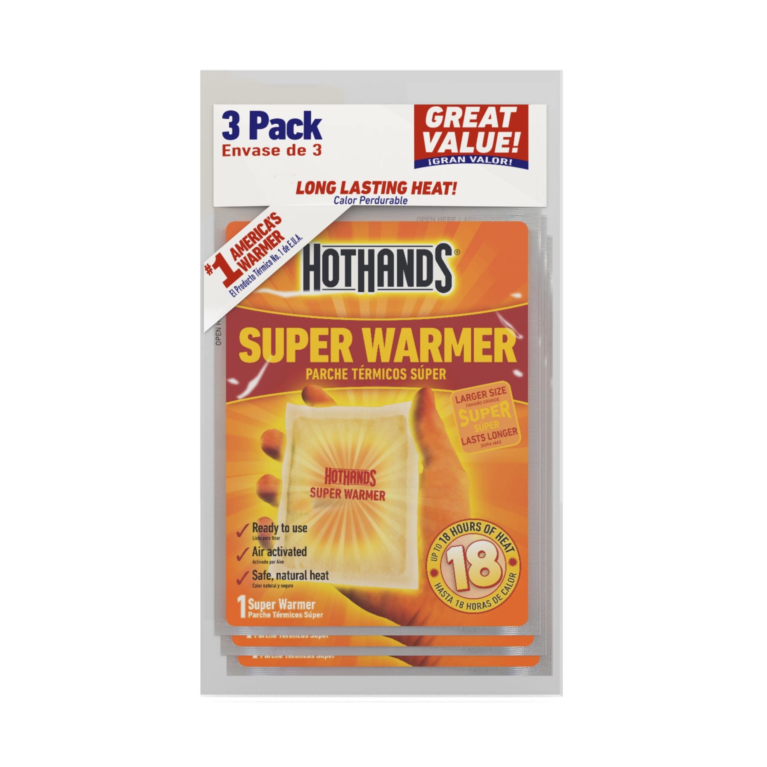 Body & Hand Super Warmers - Long Lasting Natural Odorless Air Activated Warmers - Up to 18 Hours of Heat - 3 Individual Warmers