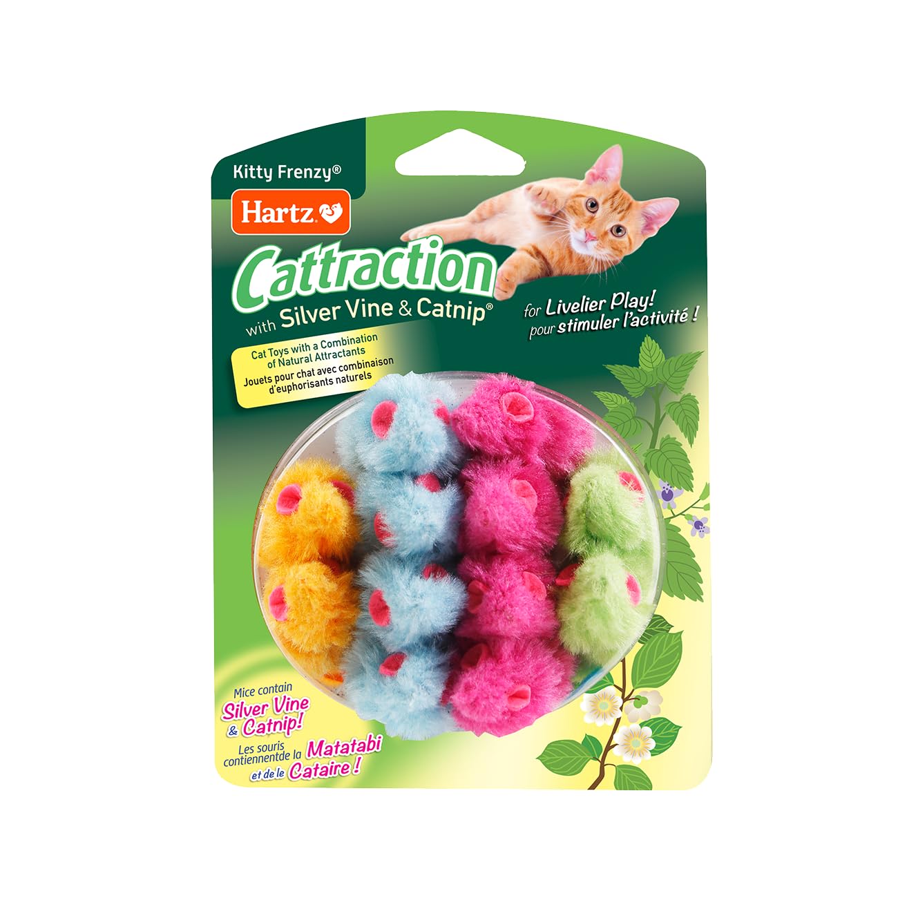 Hartz Cattraction Kitty Frenzy Cat Toy with 12 Silver Vine & Catnip Mice, Multi, All Breed Sizes