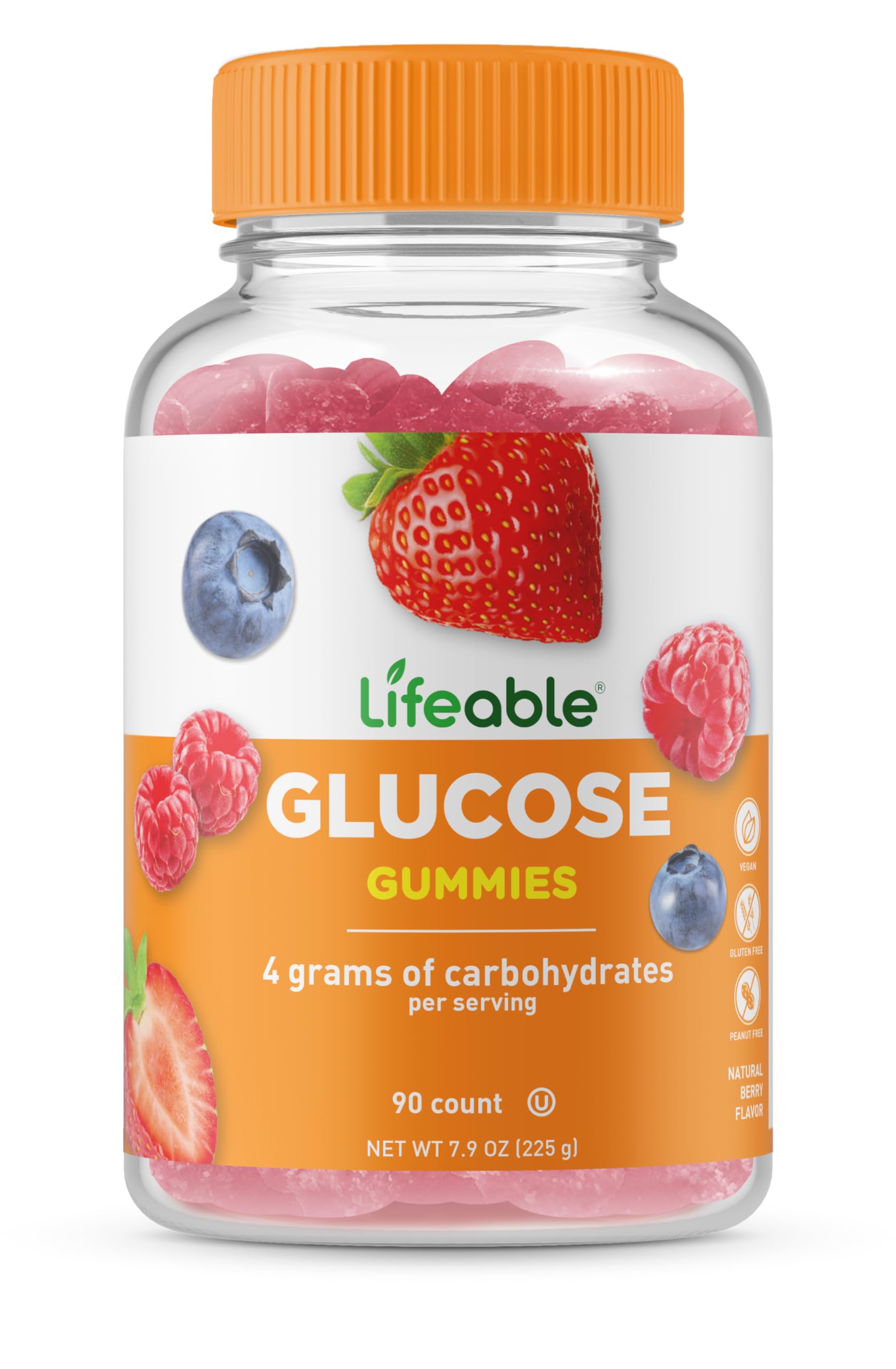 Lifeable Glucose Gummies - Great Tasting Natural Flavor Gummy - Gluten Free GMO-Free Chewable - for Adults and Kids - 90 Gummies